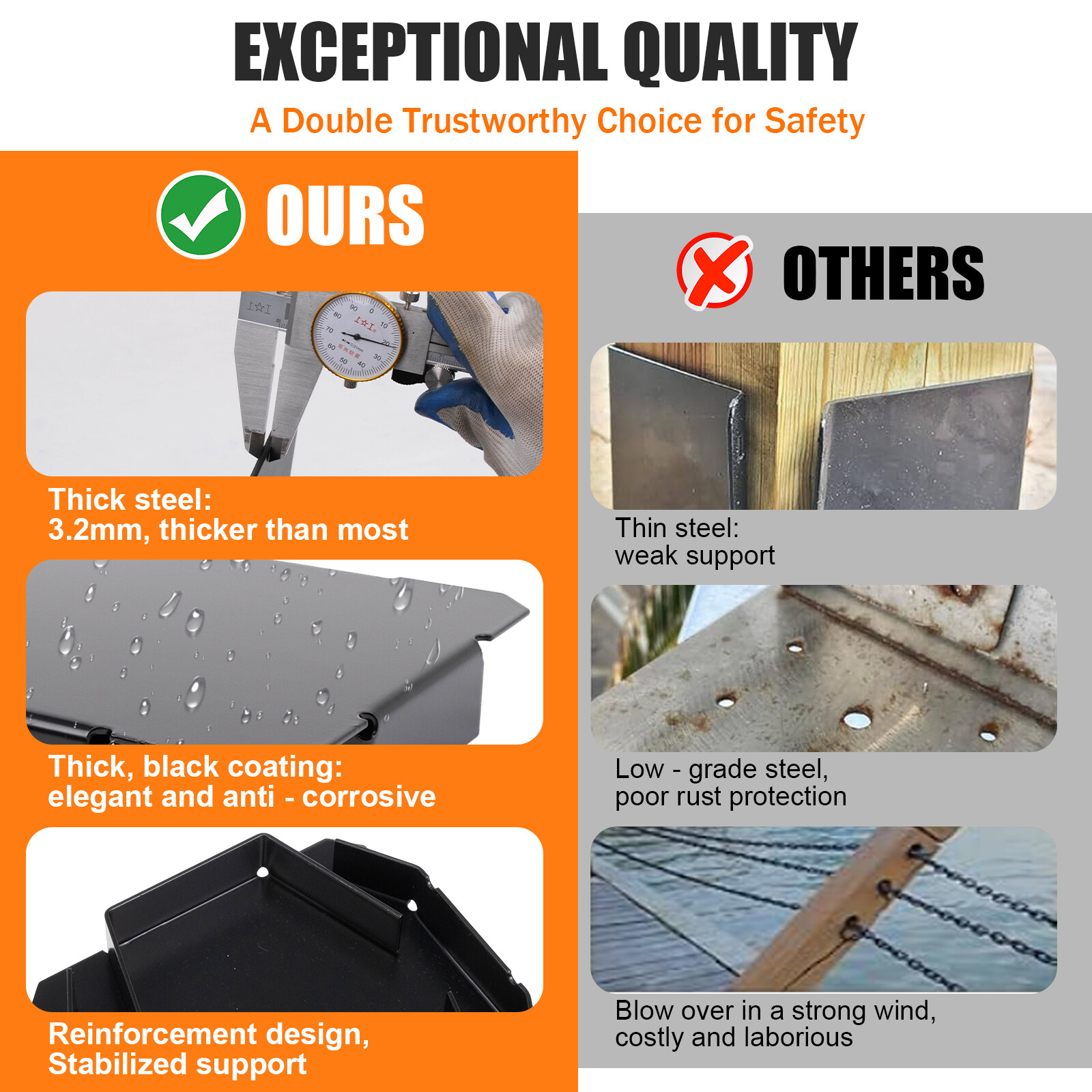 4PACK 8×8 Post Base Bracket for Pergola, Black Powder Coated Steel with Standoff