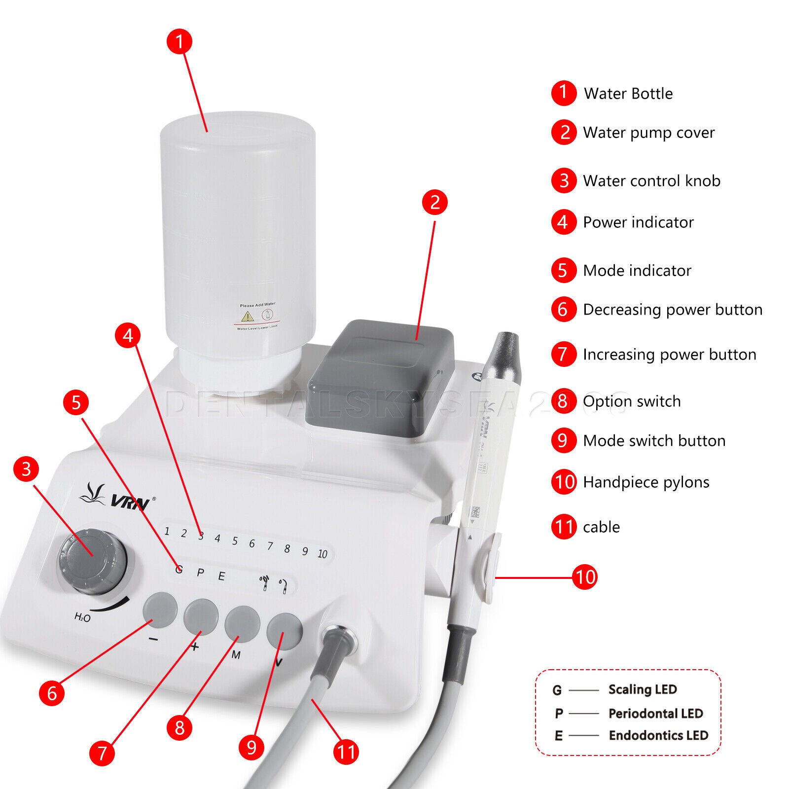 LED Dental Ultrasonic Piezo Scaler Detachable Handpiece Bottle Fit EMS Cavitron