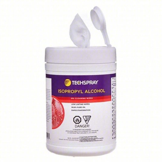 Techspray 1610-100FL – Isopropyl Alcohol (IPA) Wipes, 99.8%, Flip-Top Tub, 100 W