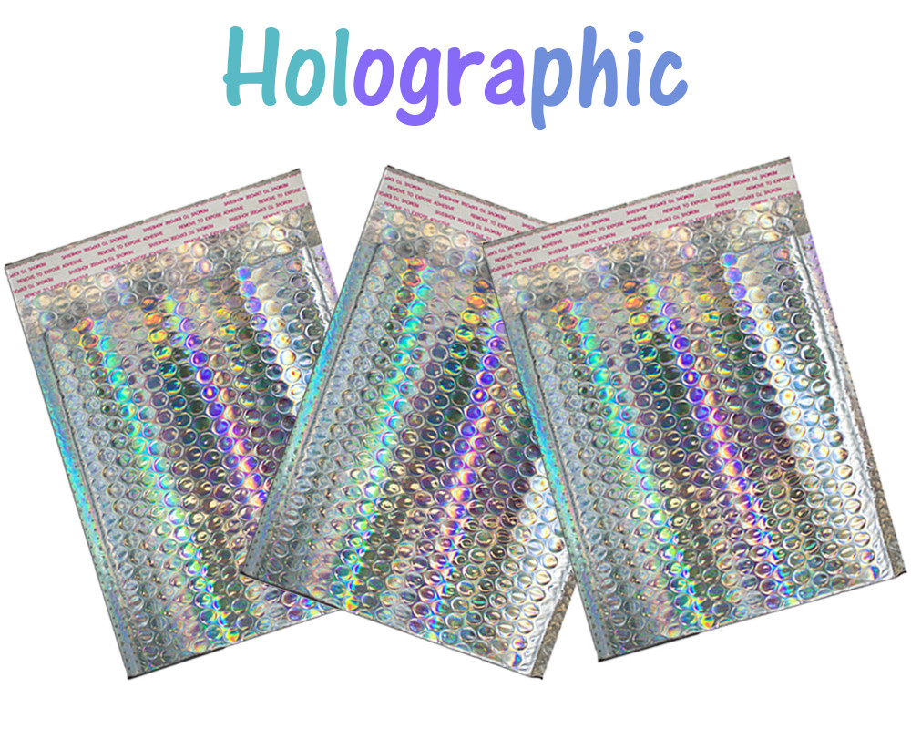 5-100 Pack Holographic Bubble Mailers, 4 sizes Metallic Glamour Padded Envelopes