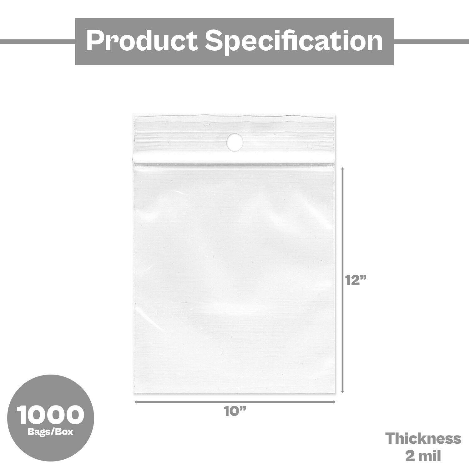 1000 Pack – 2 Mil Reclosable Bag with Hang Hole – 10″ x 12″ (1 Box)