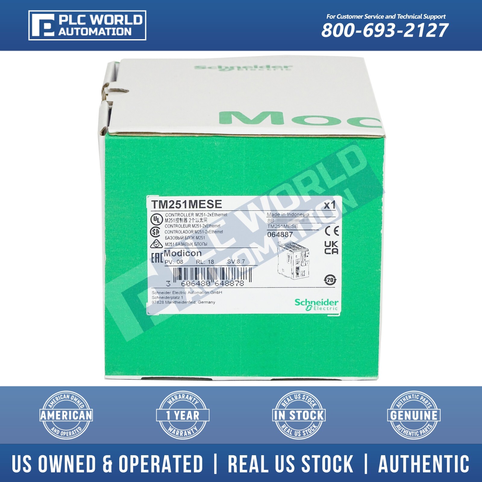Schneider TM251MESE Modicon M251 Logic Controller, 2 Ethernet, Brand New