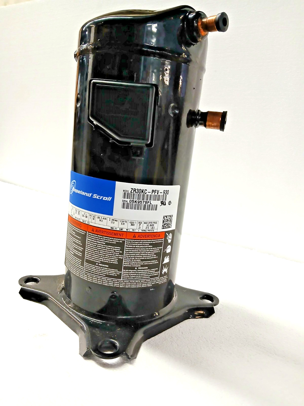 New Copeland Scroll Compressor ZR30K3-PFV-230/1/60 VAC-R-22-AC/Heat Pump Duty