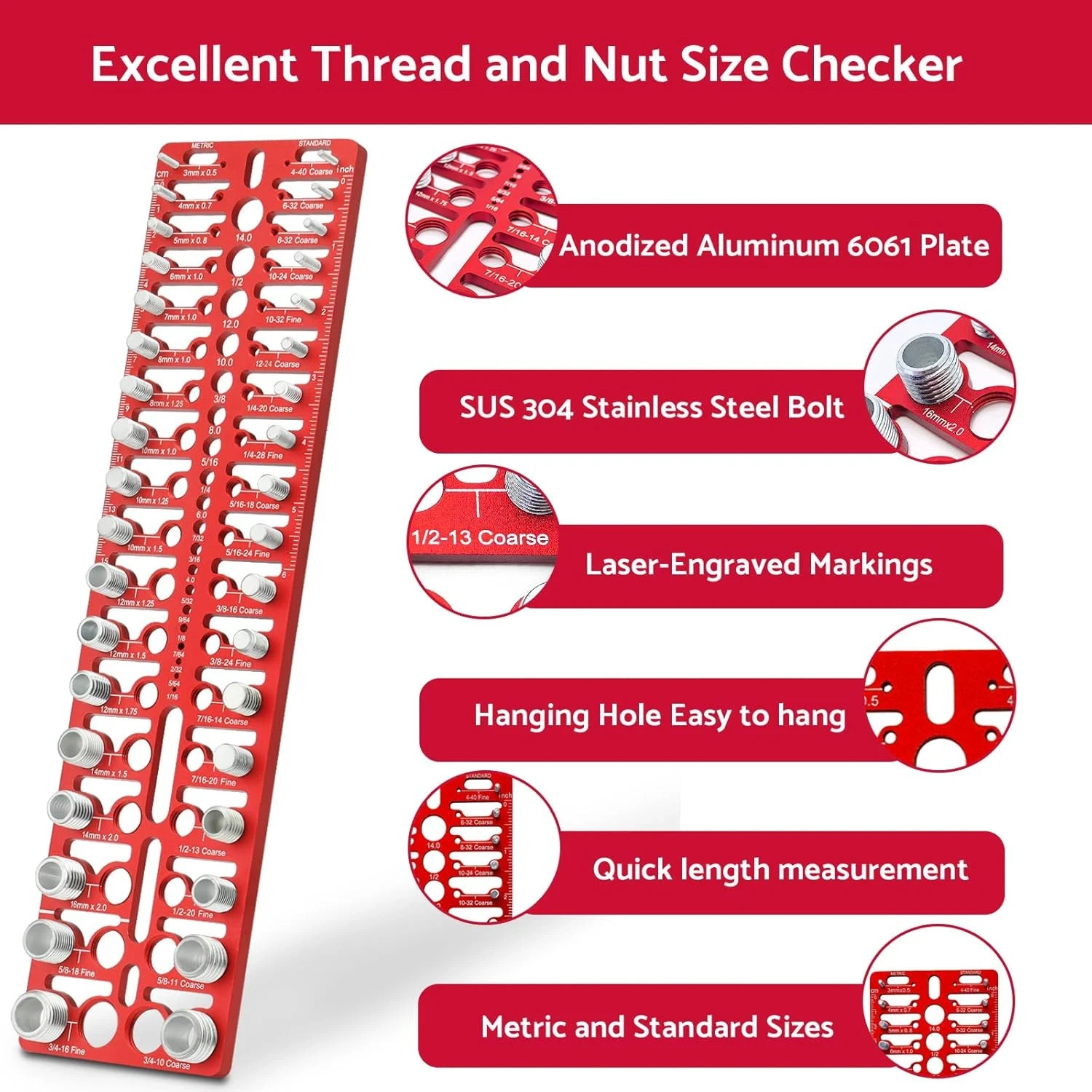 55 Nut and Bolt Thread Checker – Thread Checker Standard and Metric Bolt and Nut