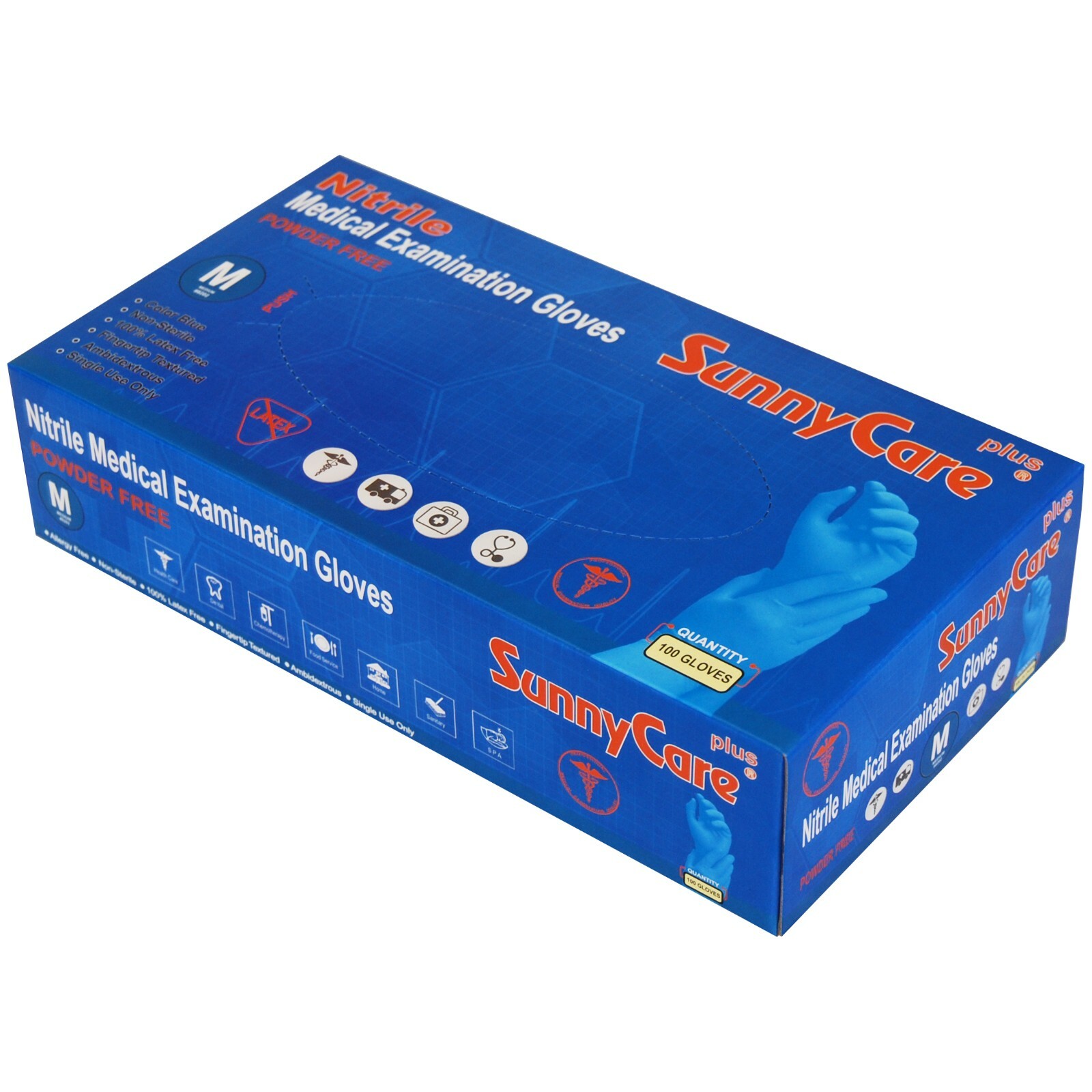 100 SunnyCare Nitrile Exam Gloves Powder Free Chemo-Rated (Non Vinyl Latex) – M