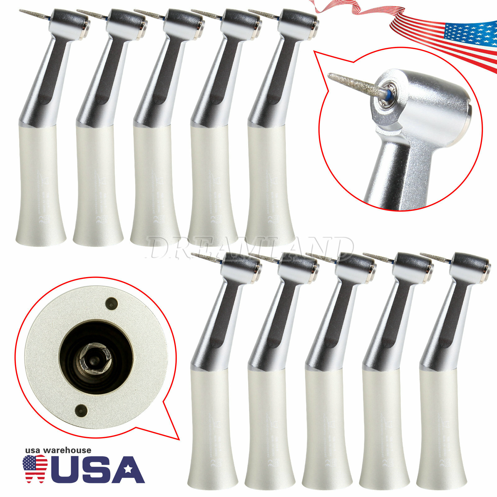 Dental Slow Low Speed Push Contra Angle Handpiece Fit FG 1.6mm Burs