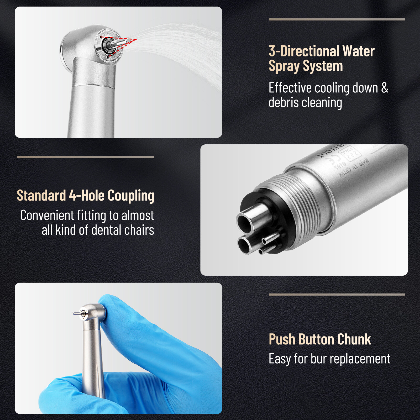 10Pcs Triple Water Spray Dental High Speed Handpiece Push Button 4H Autochuck US