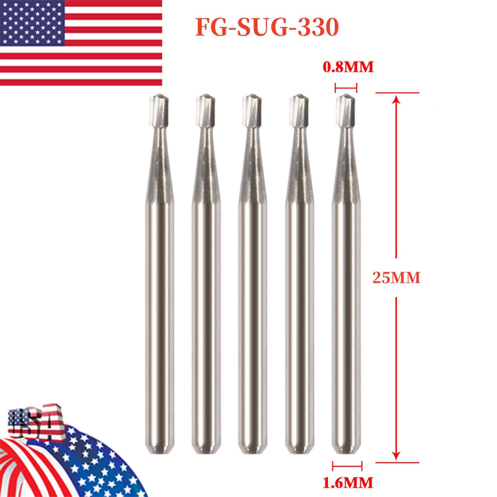 FG # 330 Dental Surgical Carbide Burs 25mm (100pcs=10 Packs)