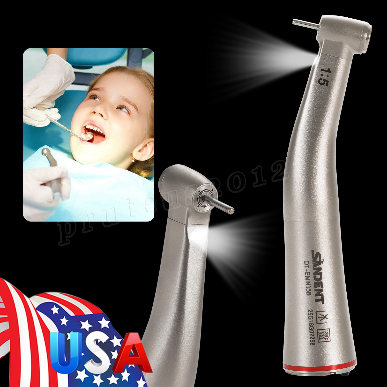 SANDENT 1:5 Contra Angle Electric Dental Handpiece Fiber Optic Mini Head DT-EM