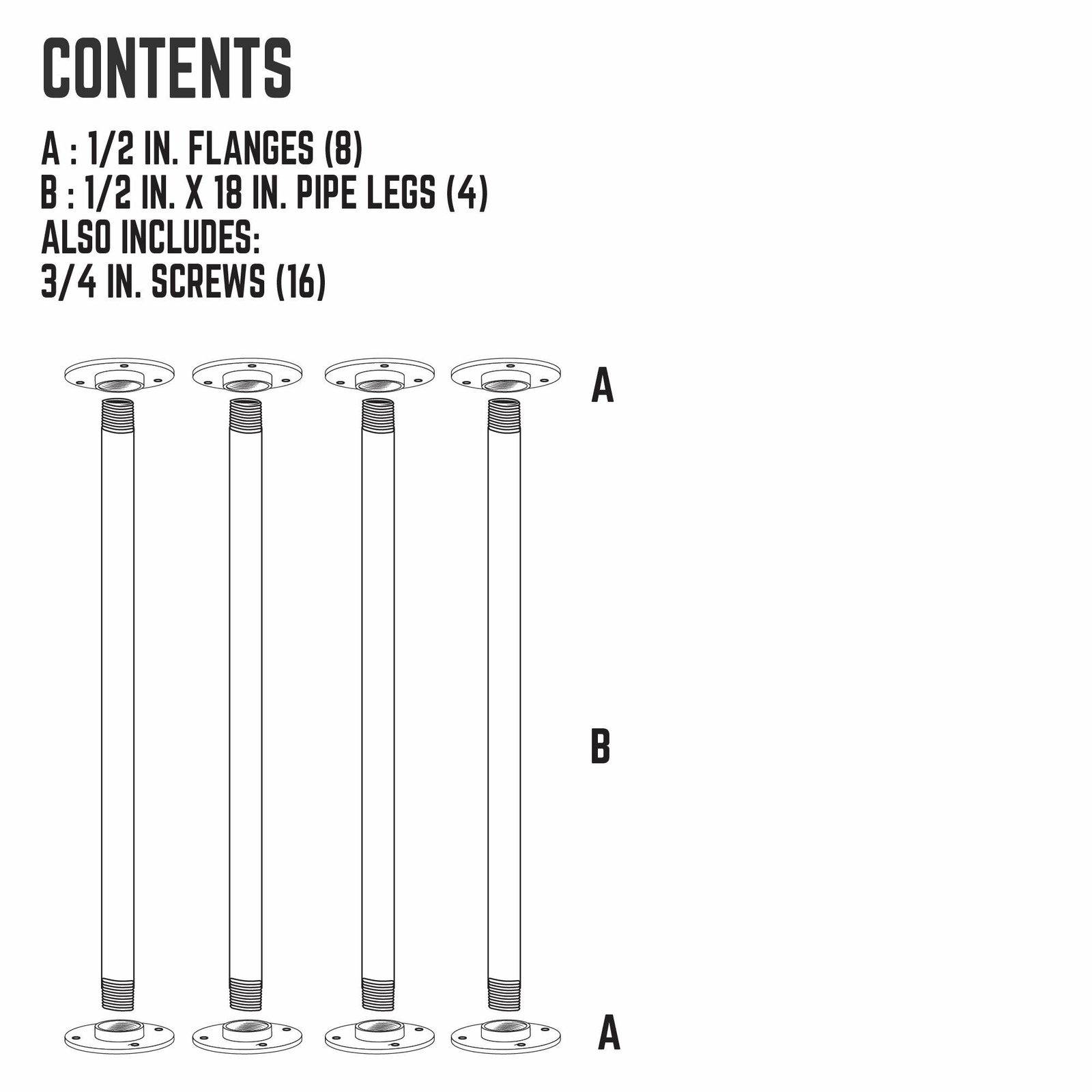 1/2 in. x 18 in. Round Flange Pipe Table Legs – 4 Pack