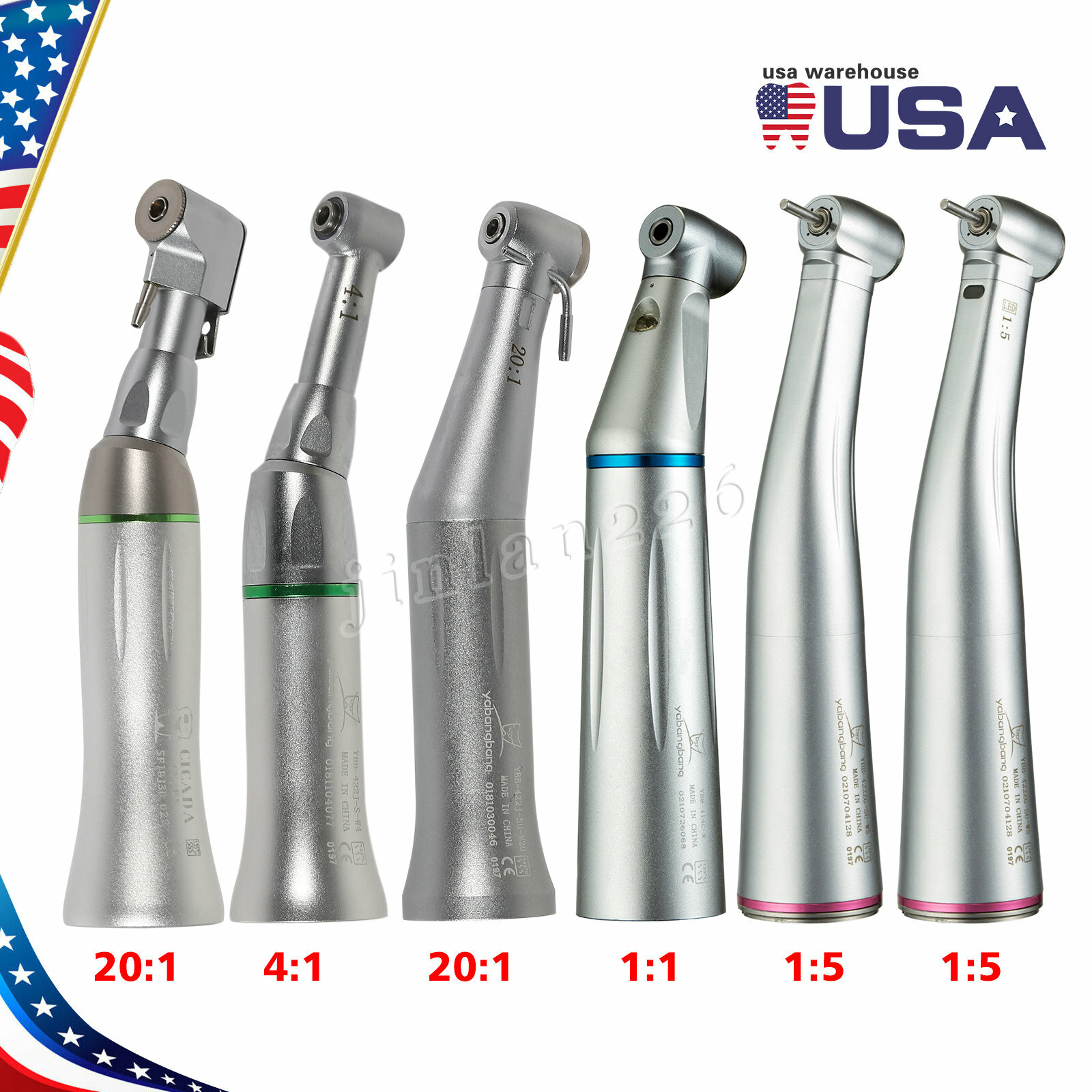 Dental NSK Style E-type 1:5 1:1 20:1 4:1 Contra Angle Handpiece /Fiber Optic LED