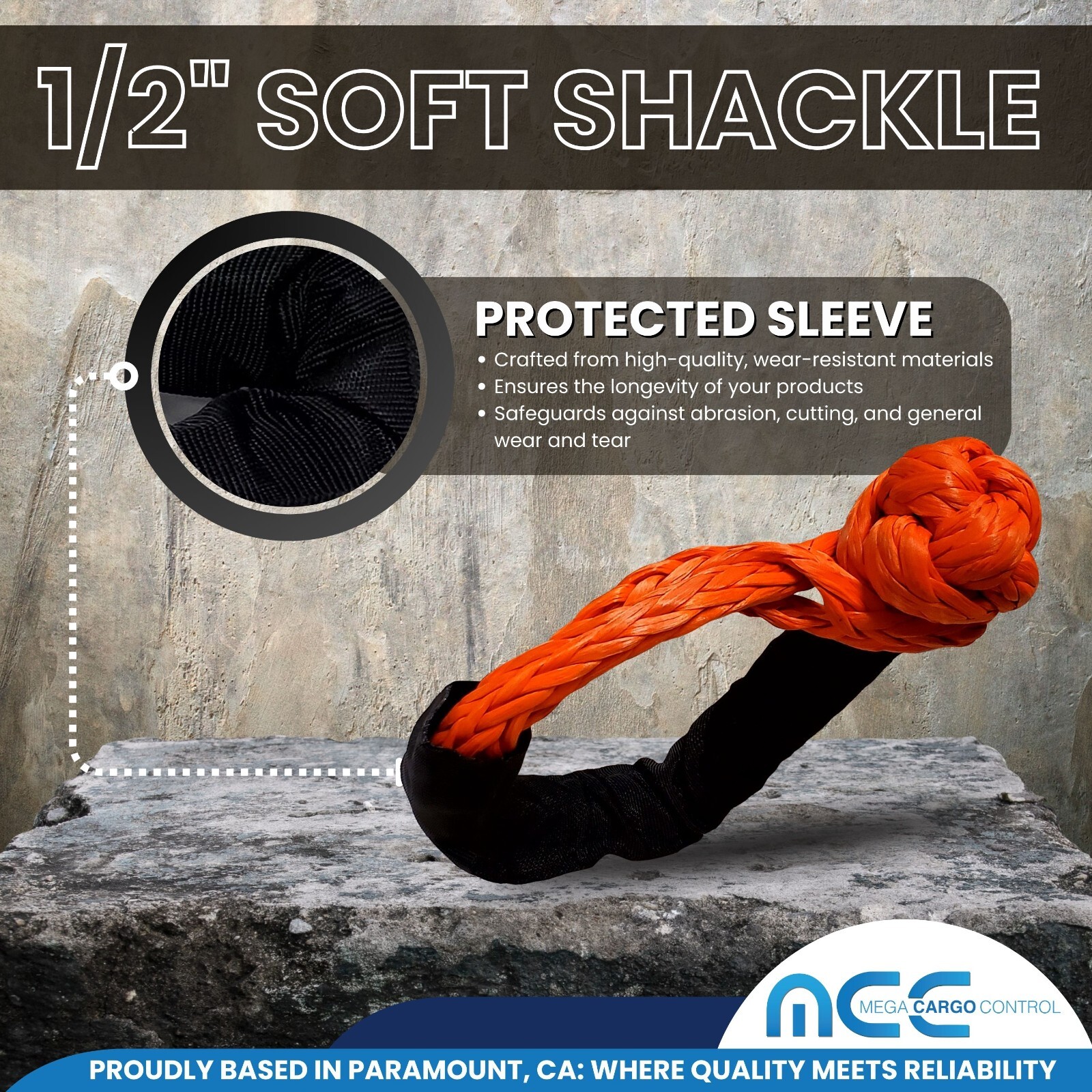 2 PC 1/2” x 22” Synthetic Soft Shackle Tow Rope Recovery Strap 37,400LBS