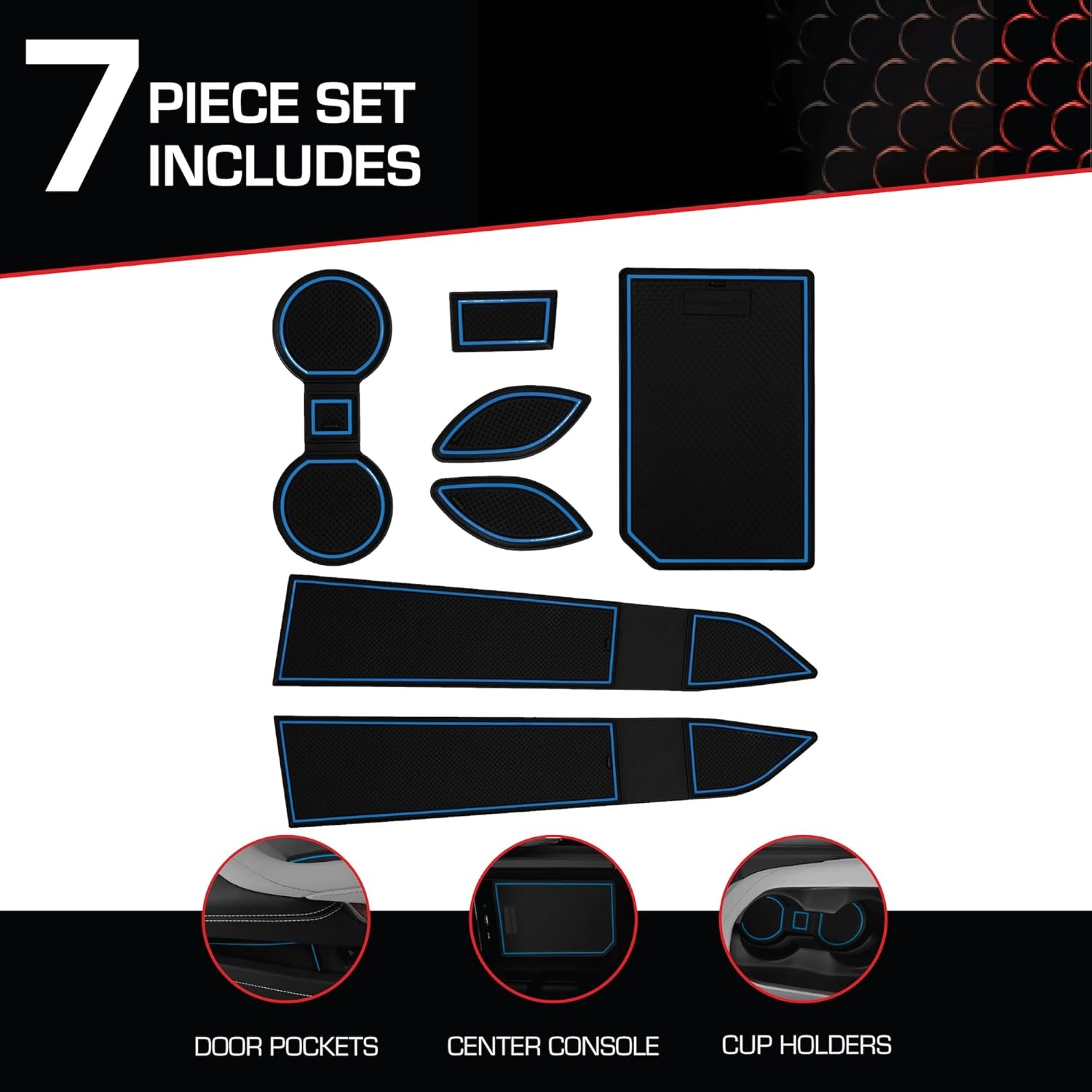 Premium Non-Slip Cup Holder Inserts, Center Console & Door Pocket