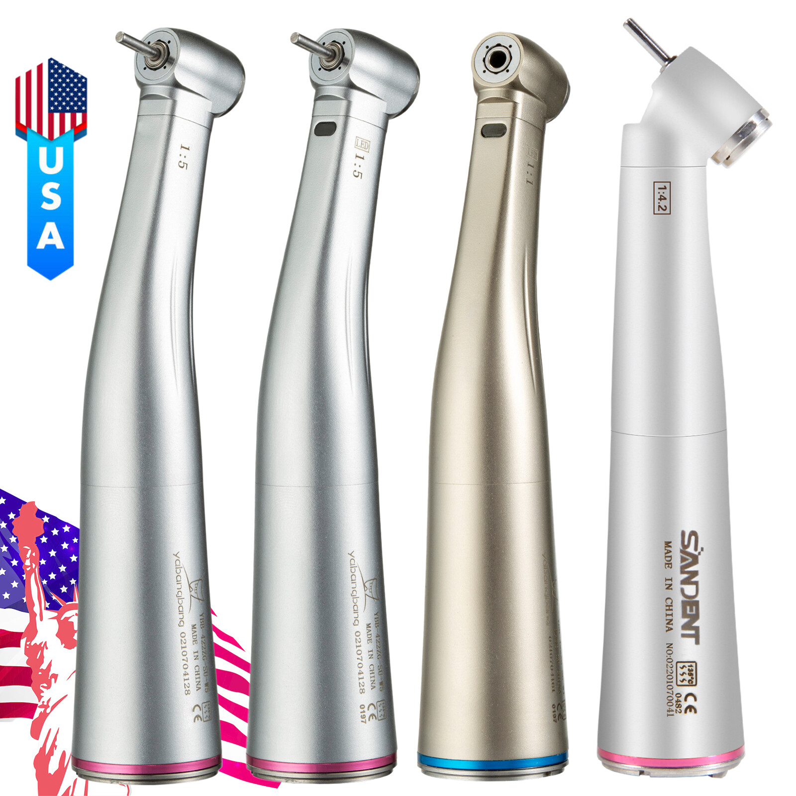 NSK Style Dental 1:1 1:4.2 1:5 fibra óptica LED Contra ángulo Pieza de mano USA