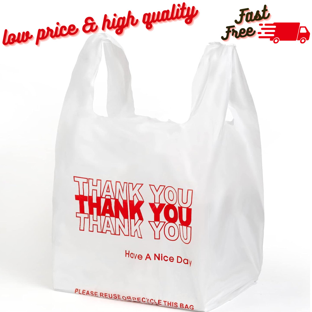 Bags 1/6 Large 21 x 6.5 x 11.5 “Thank You” T-Shirt Plastic Grocery Shopping Bags