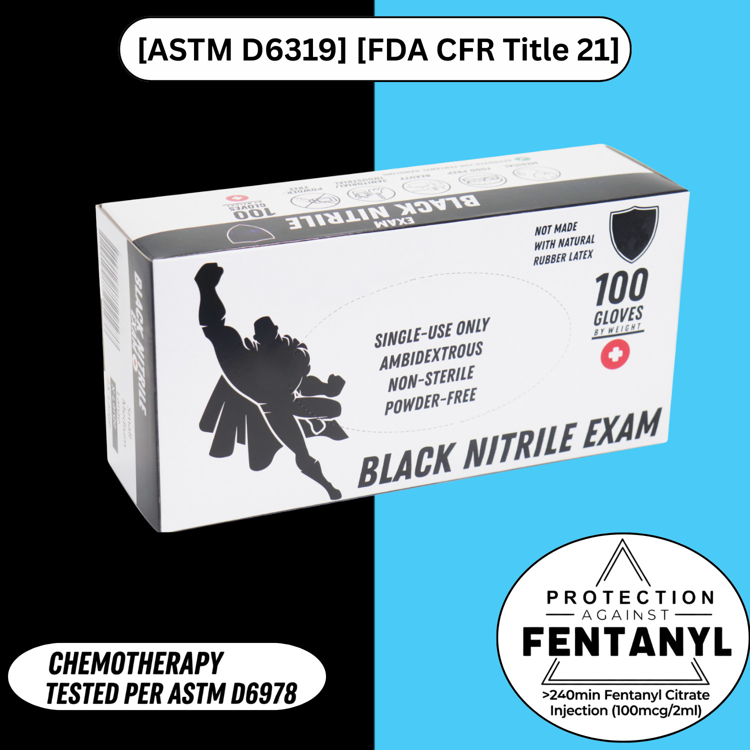 1000 Pieces Black Nitrile Exam Powder-Free Disposable Gloves Medium 6 MIL