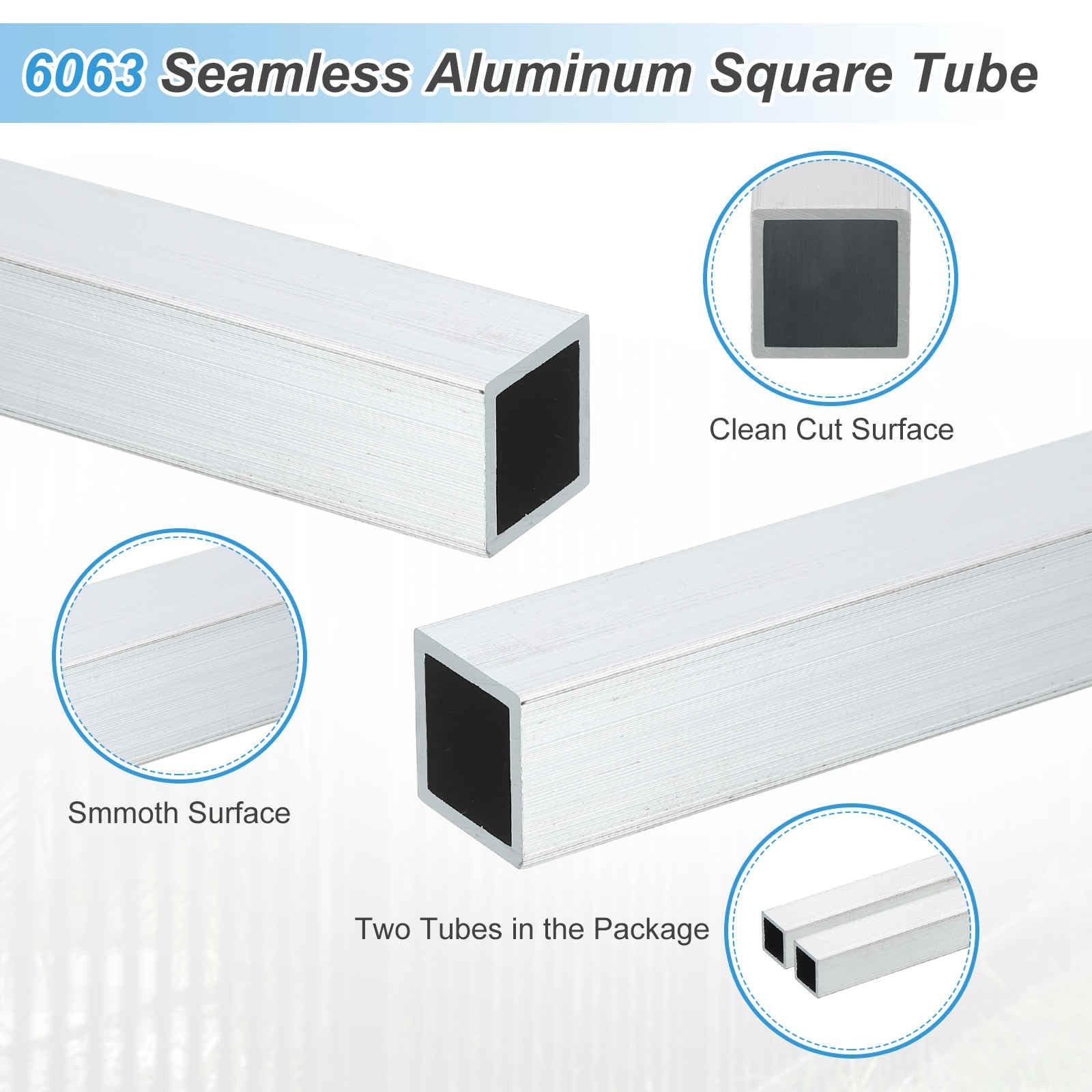 Aluminum Square Tubing 1.5×1.5×16 Inch 0.08 Wall 6063 Metal Profile 2 PCS