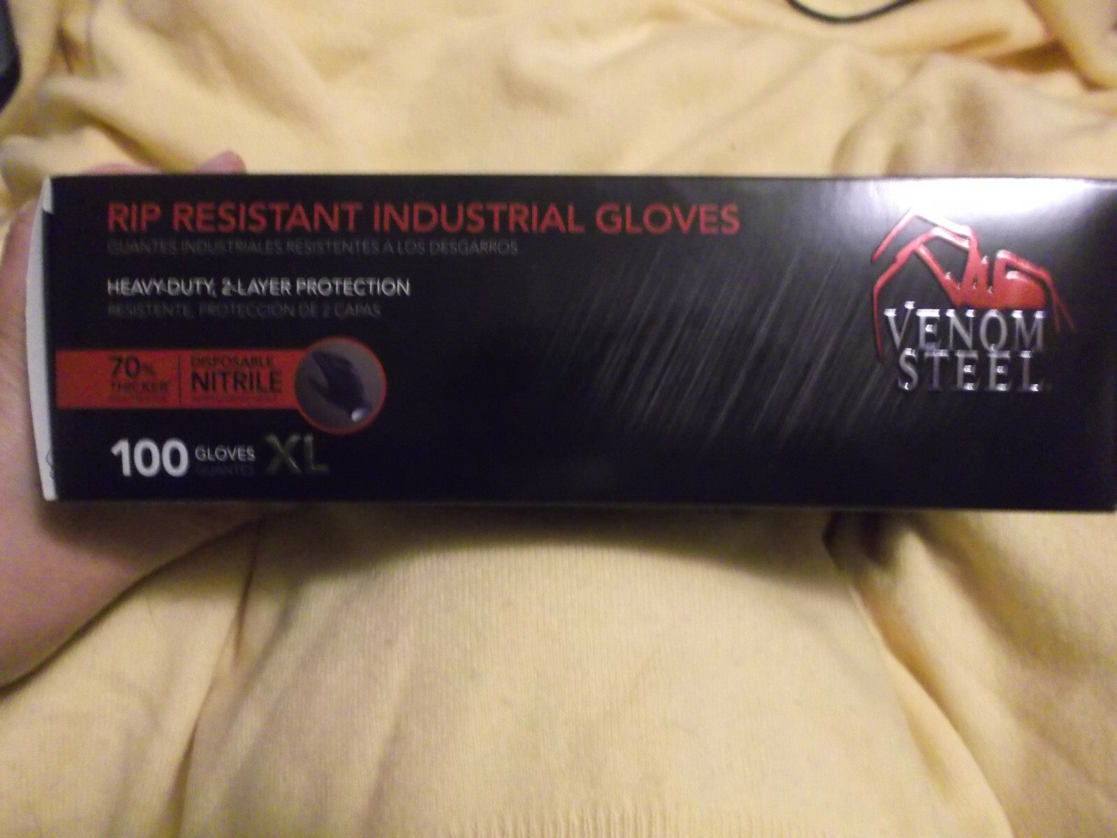 New Box of 100 Venom Steel Black Nitrile Safety Gloves-Sz XL