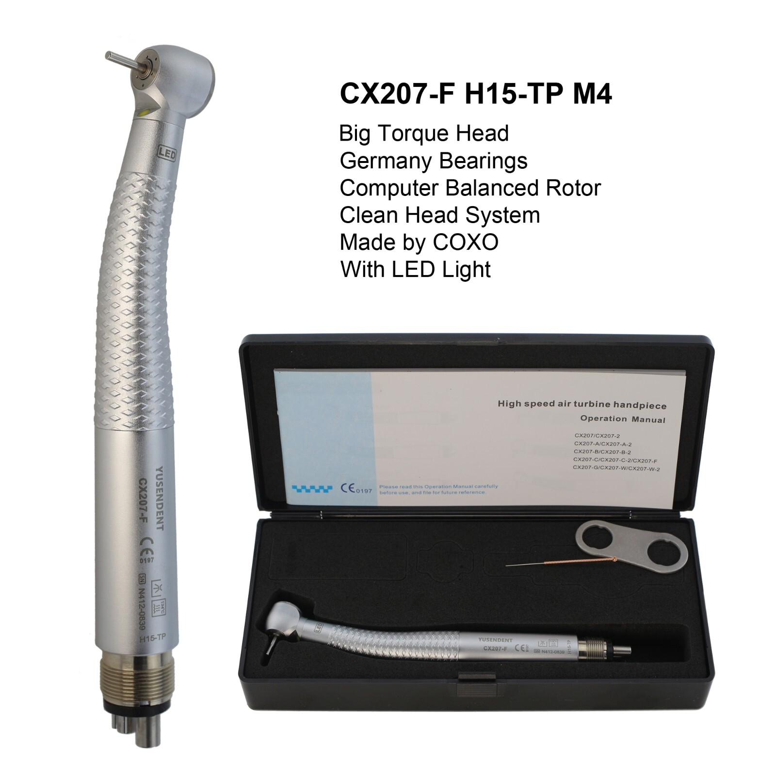 COXO Dental Self Power LED Handpiece CX207-F High Speed Turbine 2 4 Hole Midwest