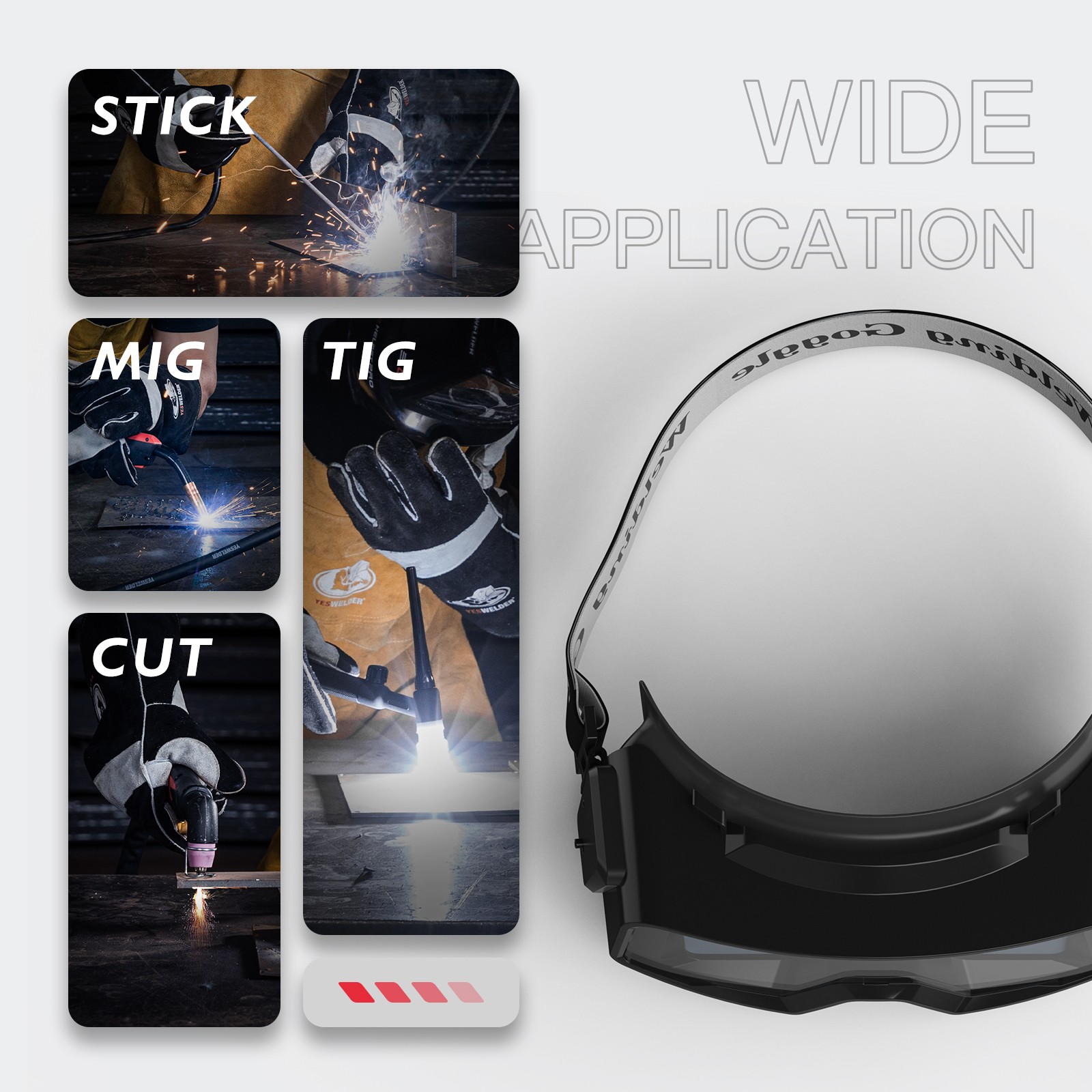 True Color Auto Darkening Welding Goggles/ Glasses with Shade Range 4/5-9/9-13