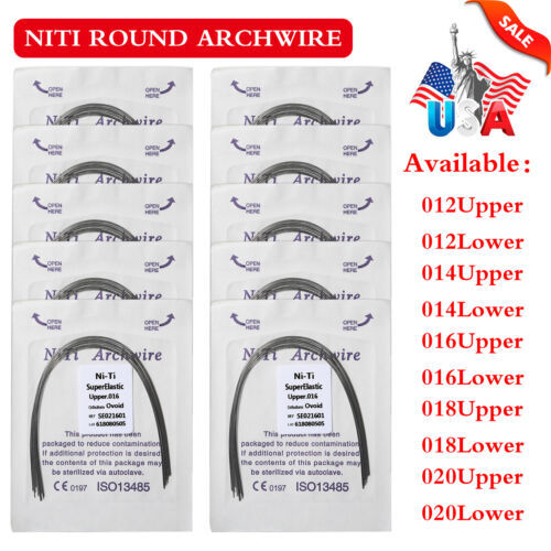 100pcs 10packs Dental Orthodontic Super Elastic Niti Arch Wire Round Ovoid Form
