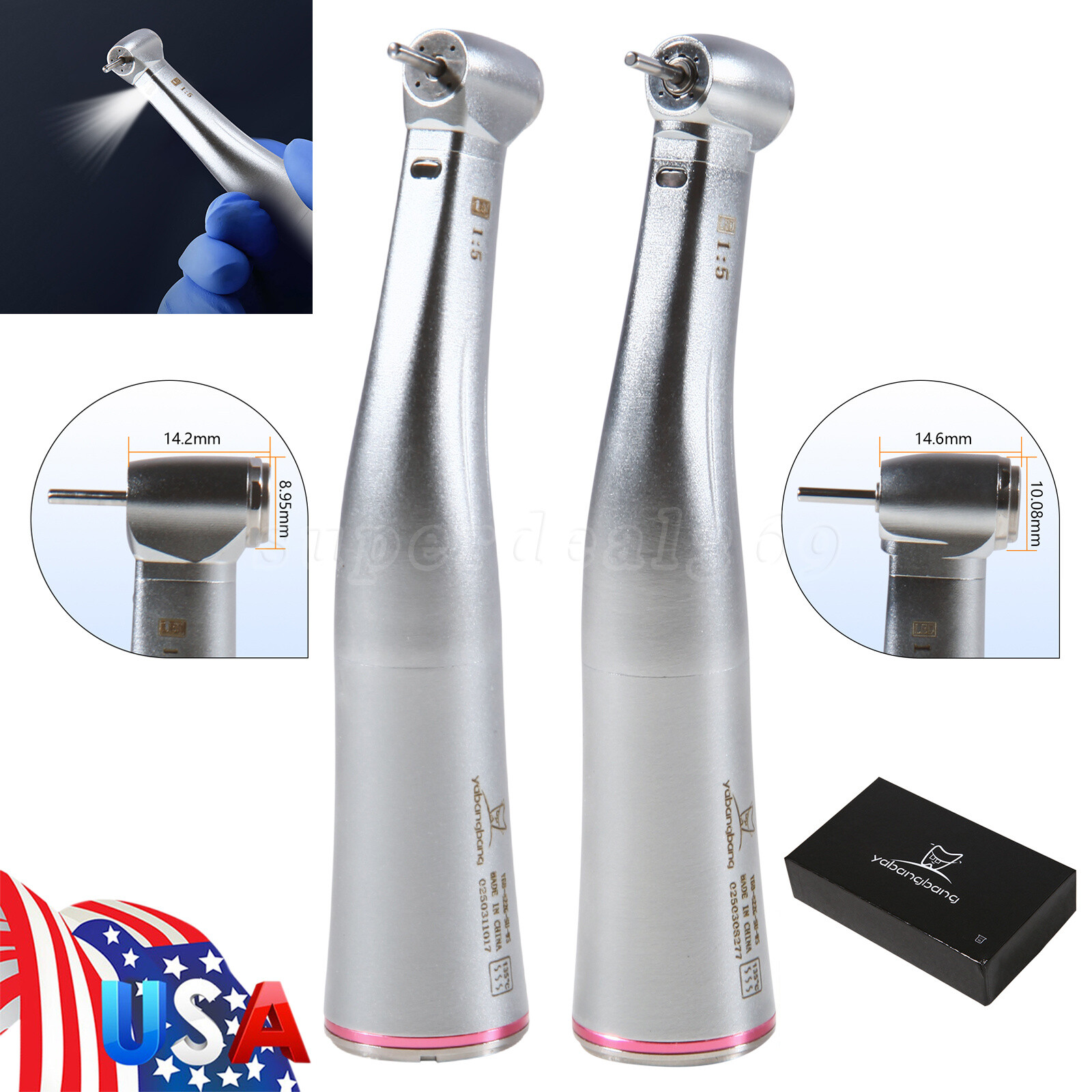 Dental 1:5 Fiber Optic LED Increasing Contra Angle Handpiece Fit NSK E-type YBB