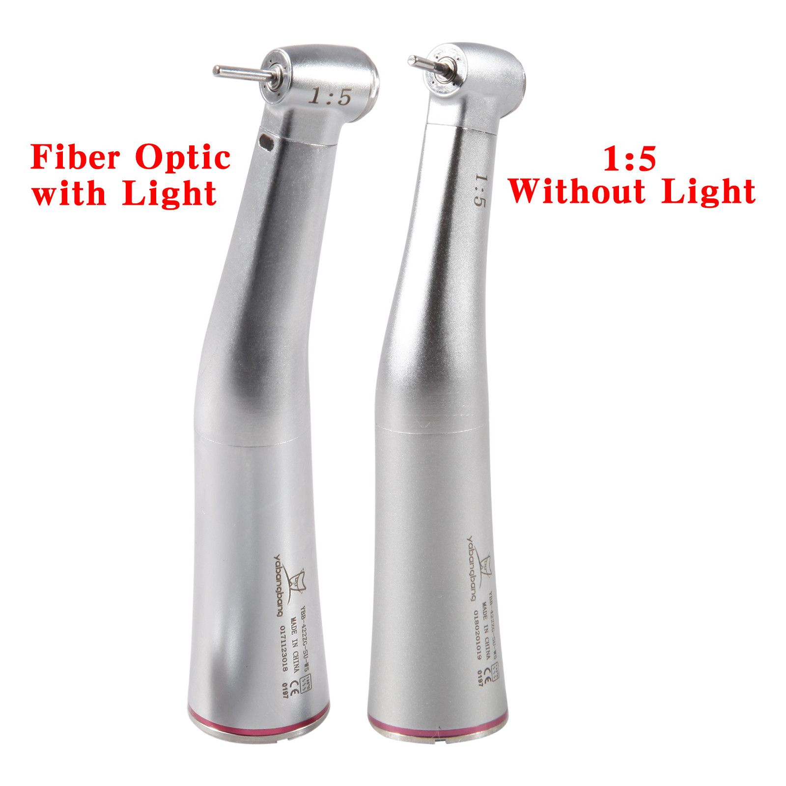 Dental 1:5 LED Fiber Optic Contra Angle Handpiece Red Ring Yabangbang 1:5
