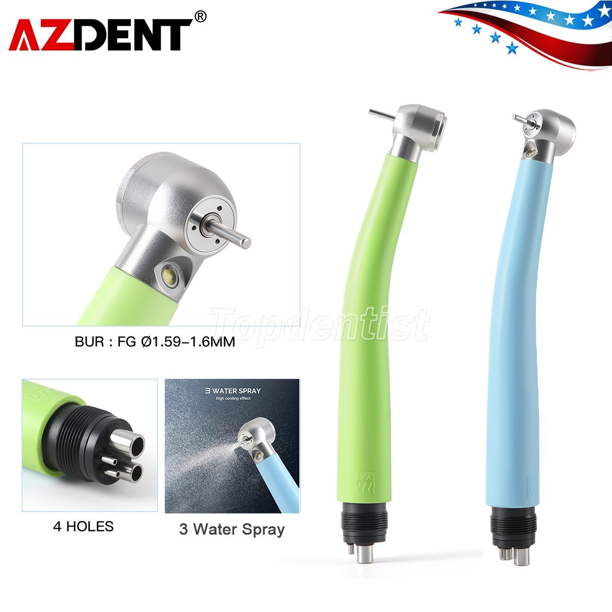 2 Color Dental LED Integrate E-generator High Speed Handpiece 3 Way Spray 4Holes