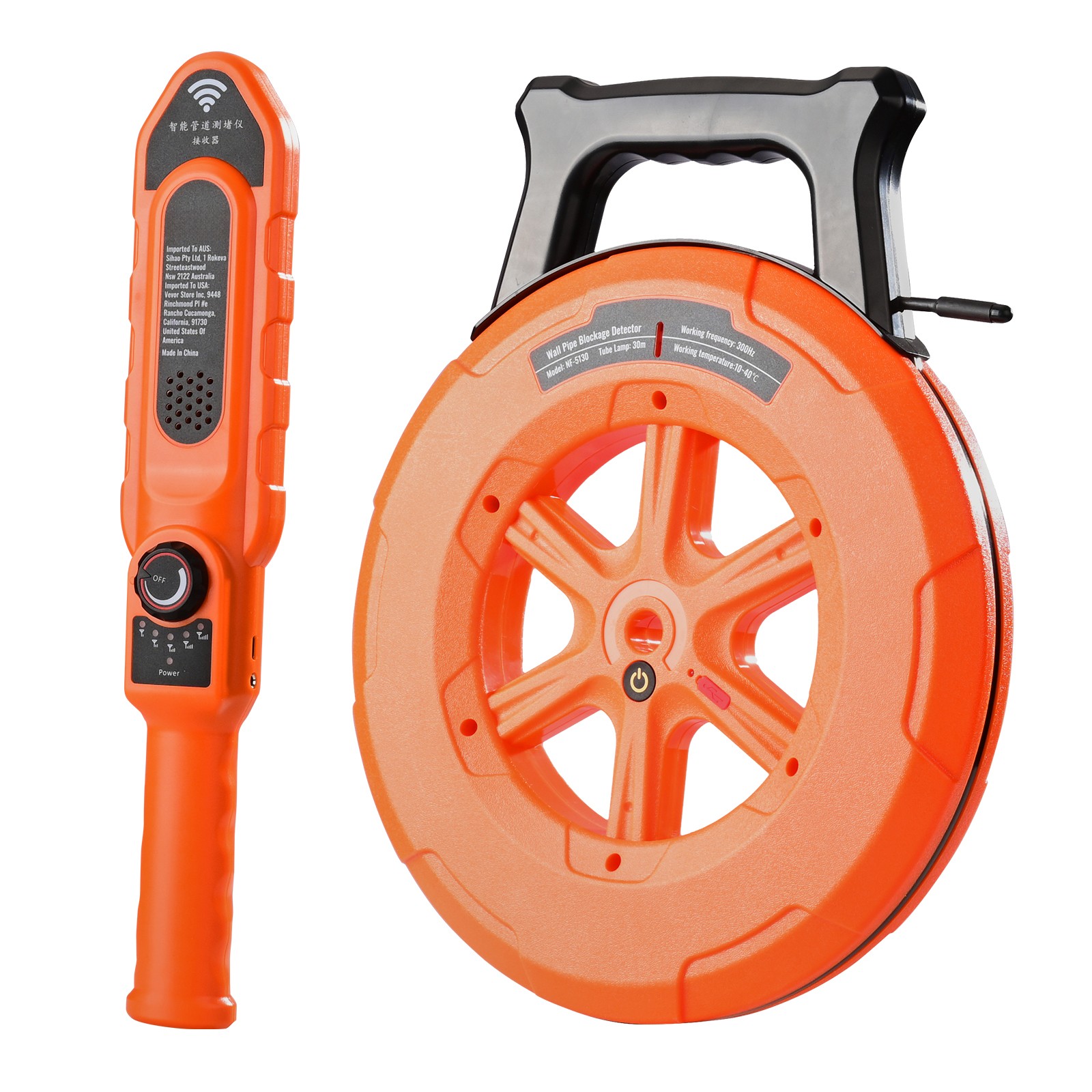 VEVOR Pipe Blockage Detector Locators 100ft/30m Waterproof for PVC Plastic Metal