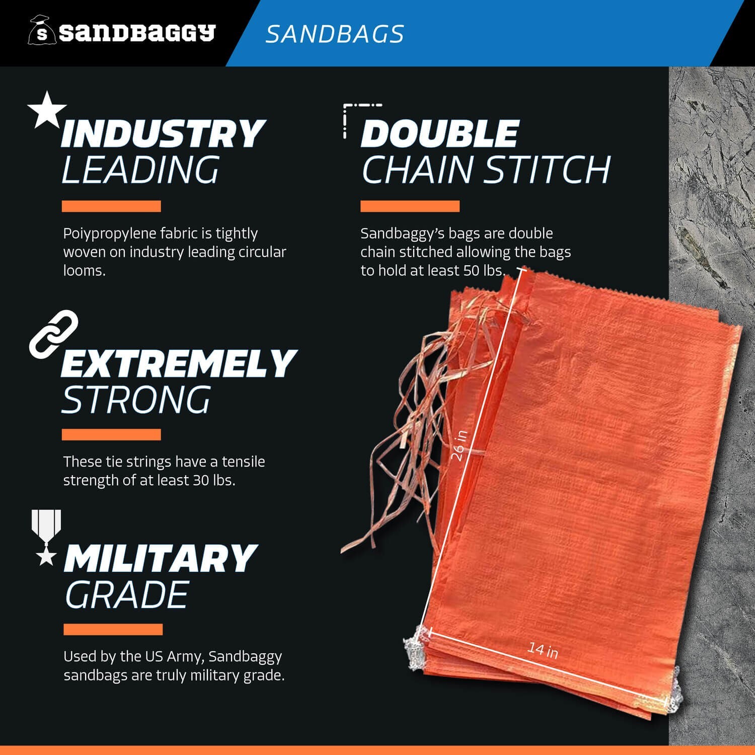 Sandbags – 10 Orange – Empty Sand Bags for Flood – Sandbag Bag Poly by Sandbaggy