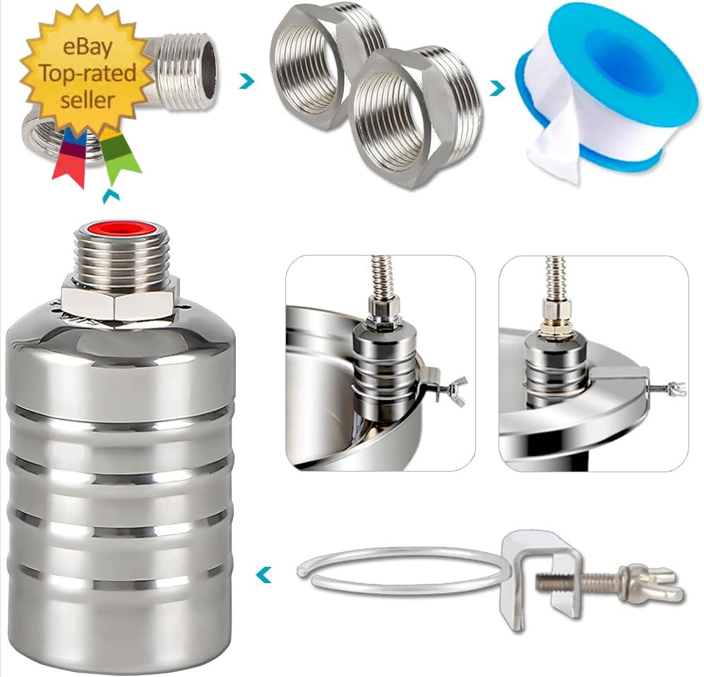 Float Valve,1/2″ to 3/4″ 1” Water Level Control Float Valve, 304 Stainless Stee