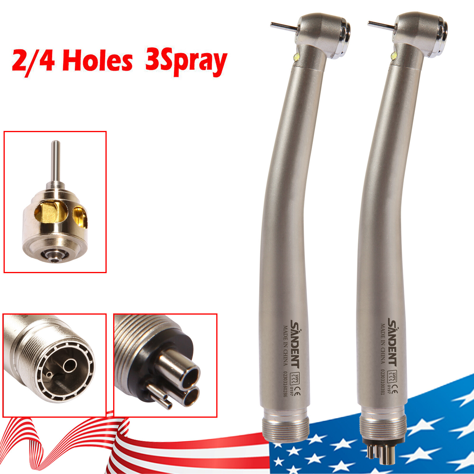 NSK Type Dental PANA Max High Speed LED Handpieces Internal Triple Spray Push CE
