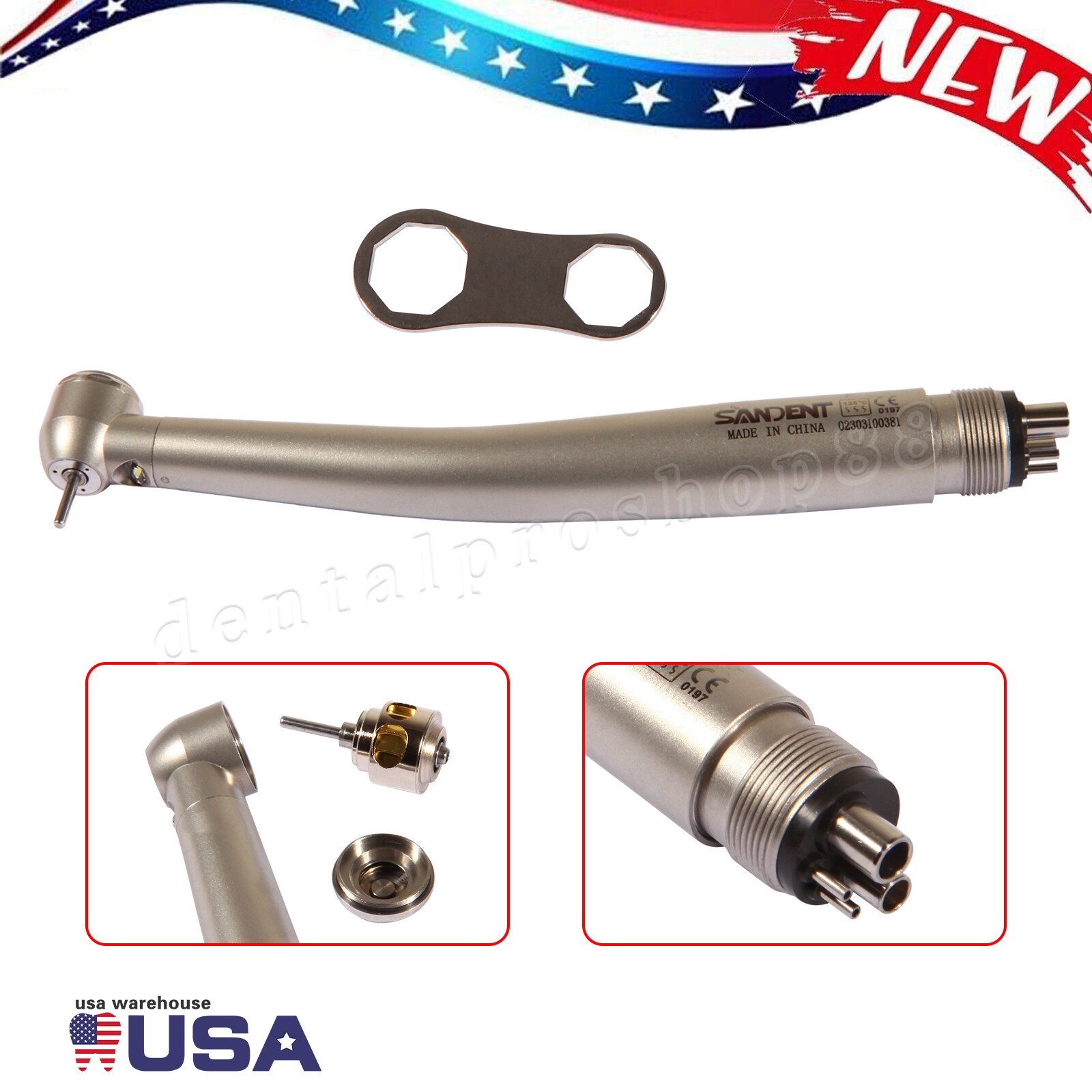 Dental Fiber Optic LED High Speed Handpiece 4Holes Internal triple spray fit Kav