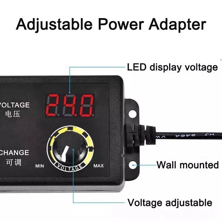 60W Adjustable Voltage 3 to 24V AC/DC Switch Power Supply Adapter 9 Plugs LED