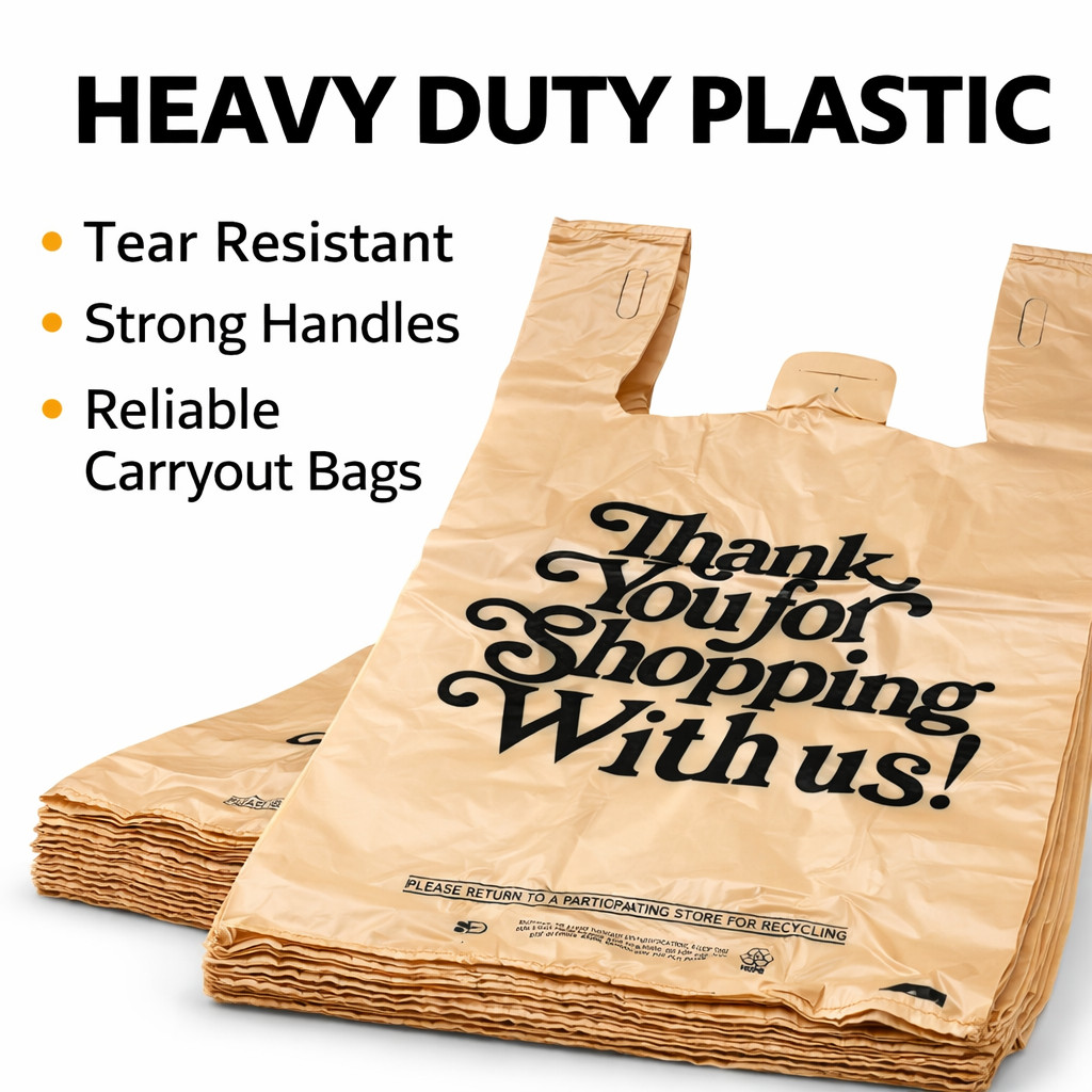 Heavy Duty 1/6 T-Shirt Carryout Bags 21×6.5×11.5 .71 Mil Grocery Shopping