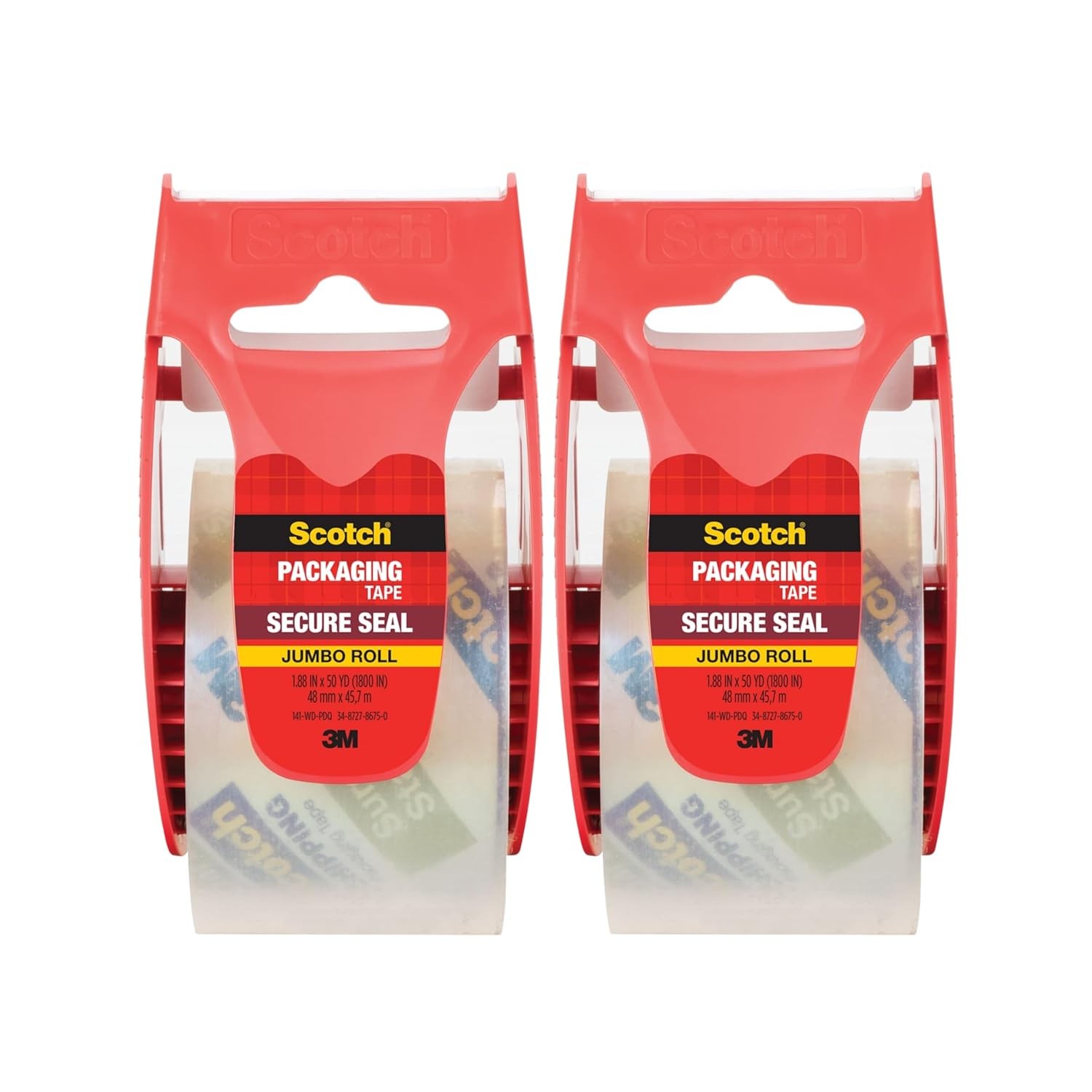Scotch Secure Seal Ultra Clear Packaging Tape 1.88 in x 50 yd 2 Pack Shipping
