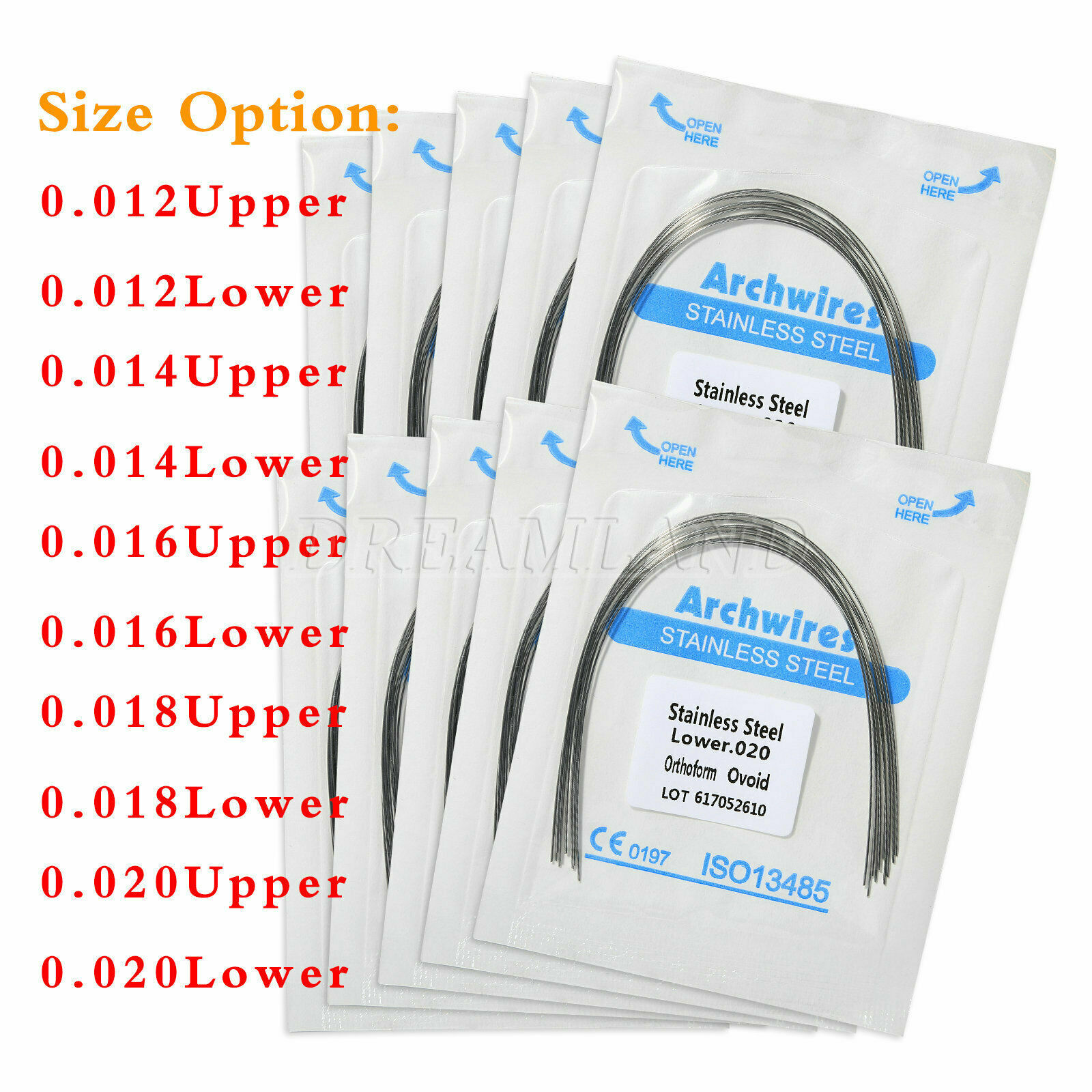 100pcs/10 Packs Dental Orthodontic Stainless Steel Arch Wires Ovoid Form U & L