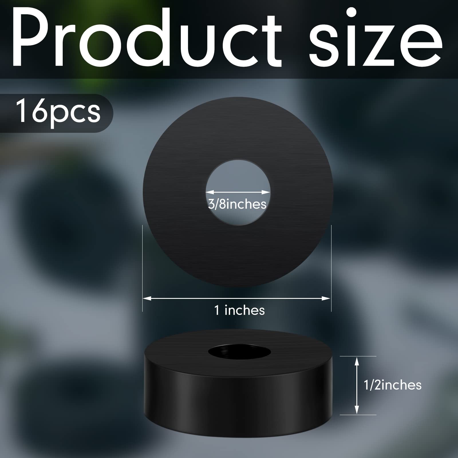 HeavyDuty Rubber Spacer Bushings 1 OD x 3/8 ID x 1/2 Inch Black 16 Pcs for Auto