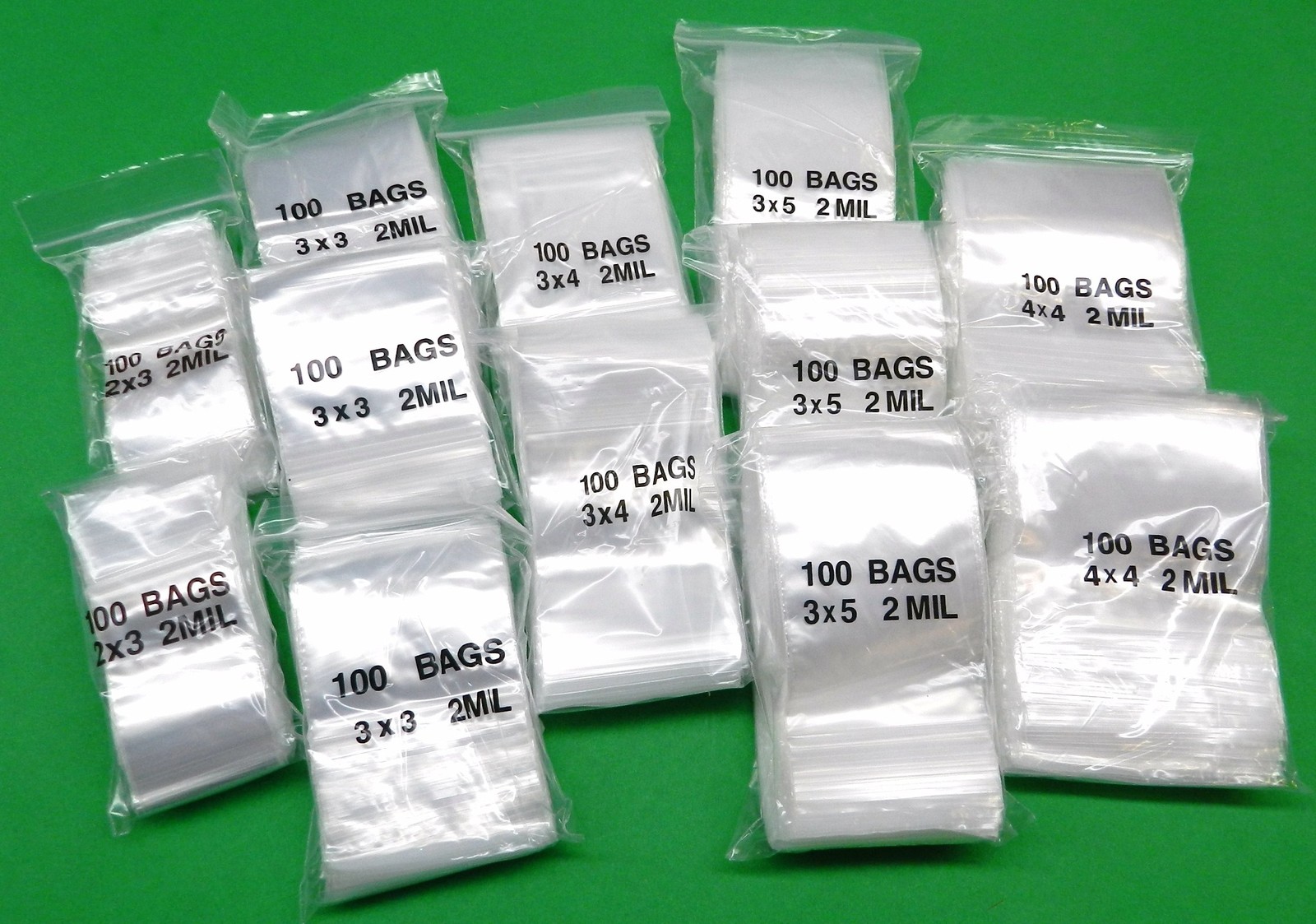 Reclosable Bags Assortment 1200 Clear 2mil Bags 5 Sizes 2×3 3×3 3×4 3×5 4×4