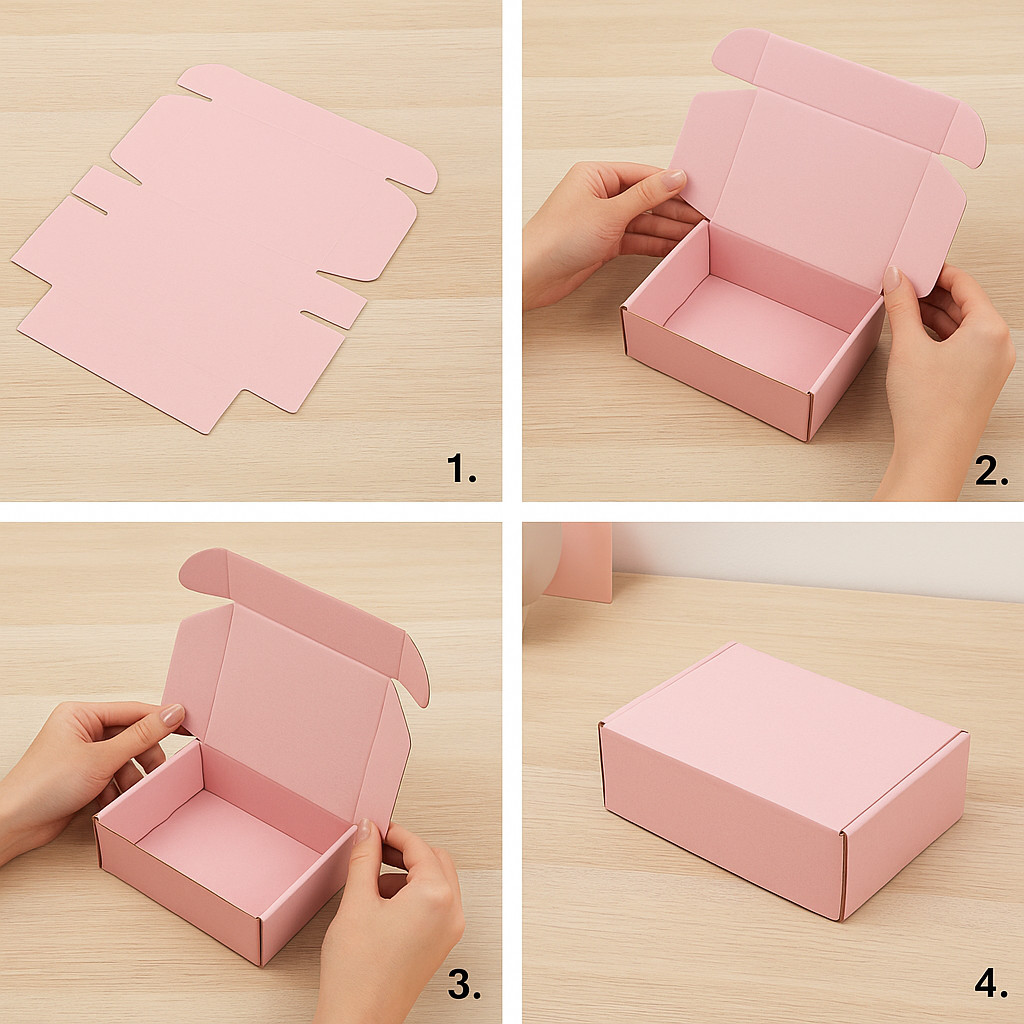 25 Pink Shipping Boxes 10x8x4 Self-Folding Cardboard Mailers for Gifts & Packing