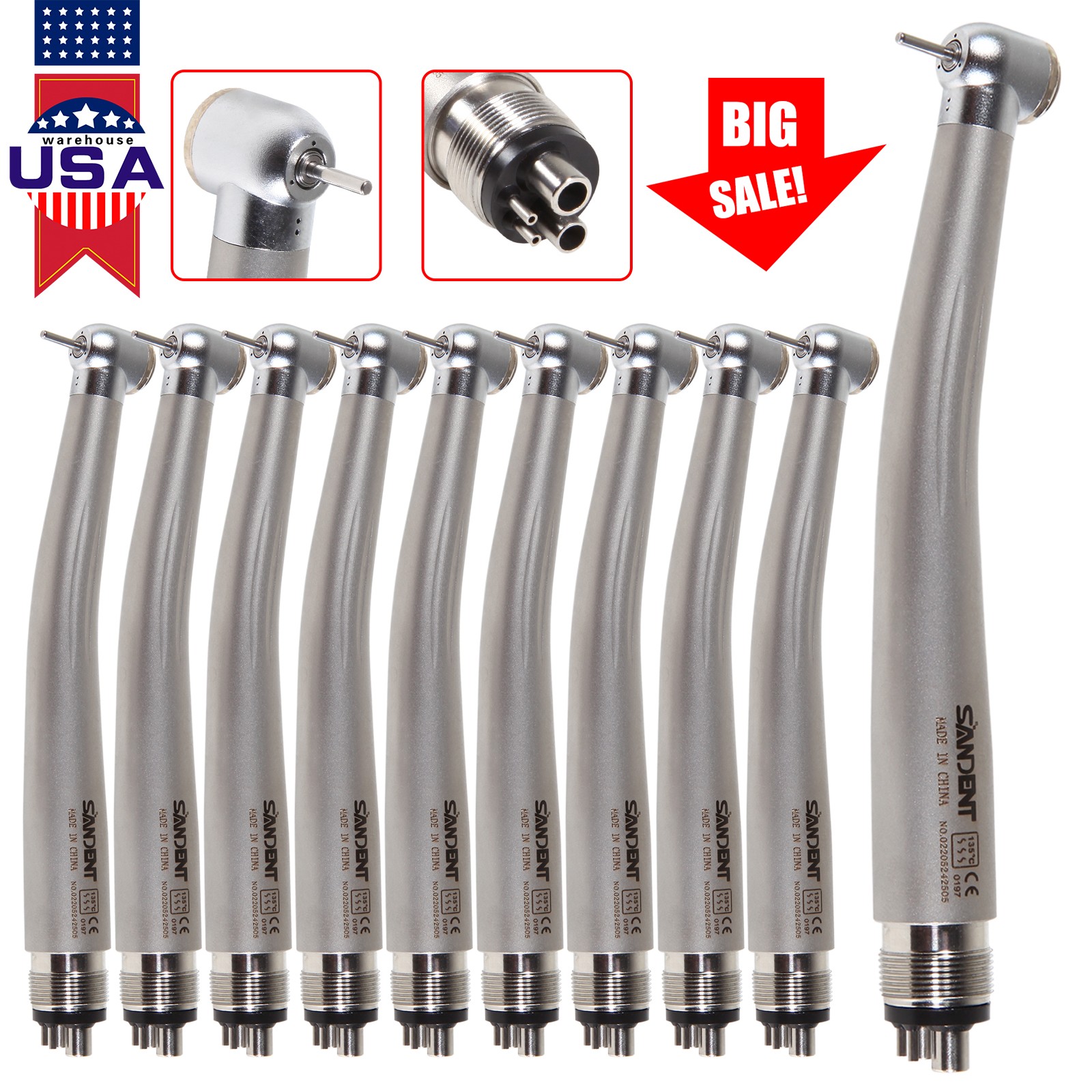 USPS! SANDENT Dental High Speed Handpiece Push Button Standard Head 4H-M4 1-10*