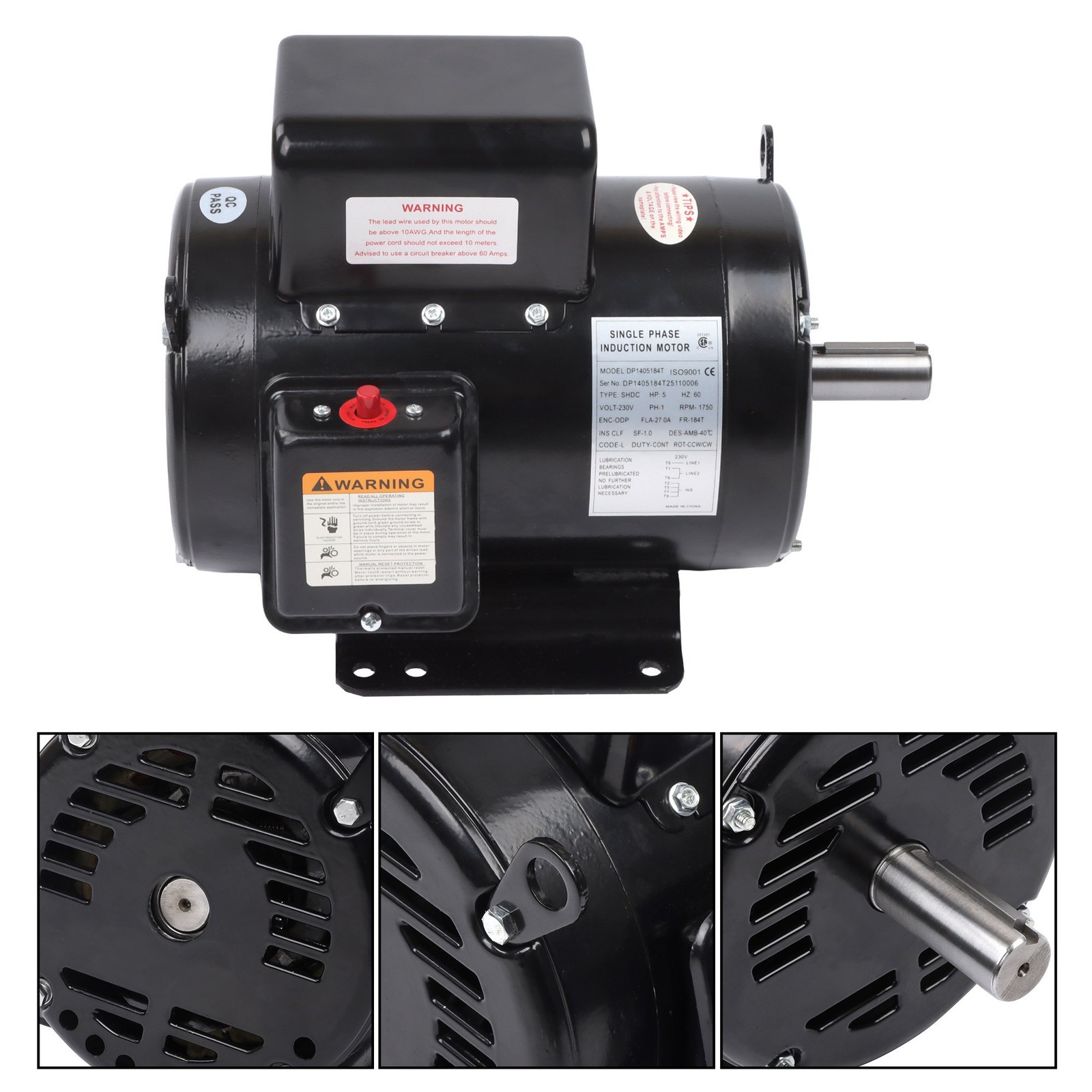 5 HP Single Phase ODP Compressor Motor 184T Frame 208-230V 60Hz Industrial