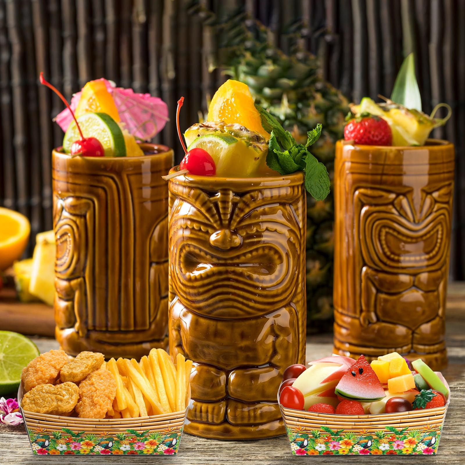 50 Packs Hawaiian Party Decoration Tiki Disposable Paper Food Tray Aloha Nach…