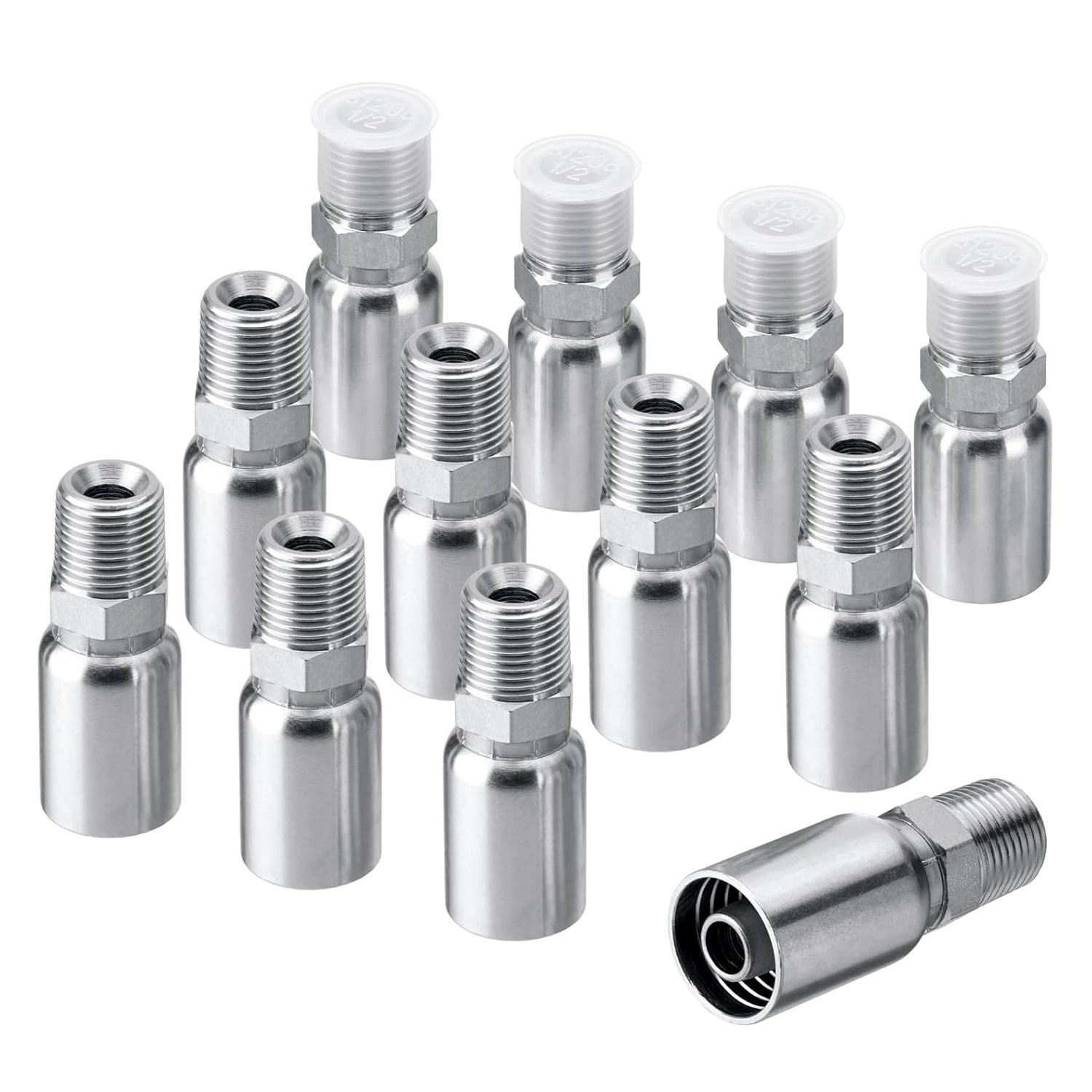 12 Pack 1/2″ I.D. Hose x 1/2″ NPTF Male Hydraulic Hose End Crimp Fittings