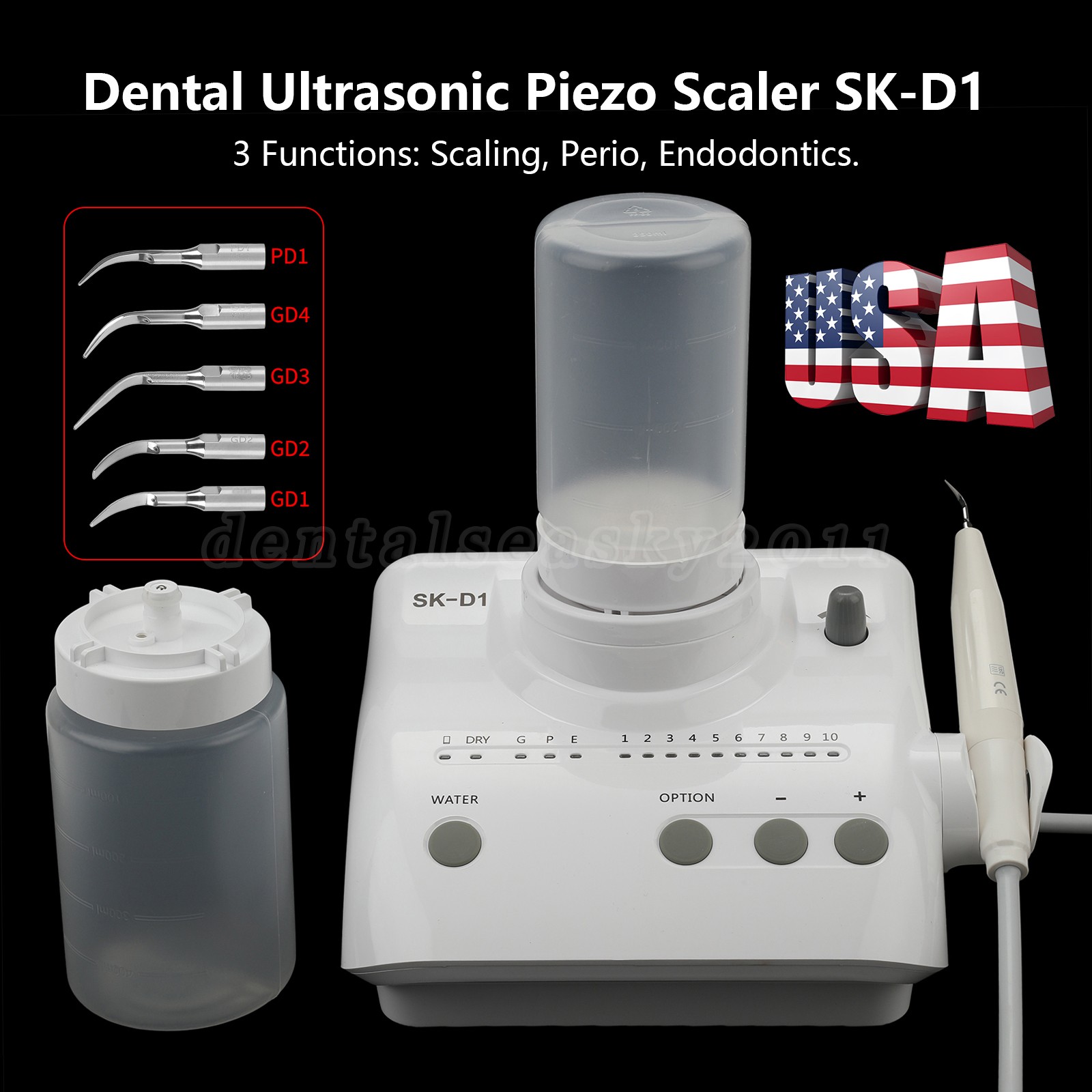 Dental Ultrasonic Piezo Scaler with Handpiece Bottles Tips Fit DTE SATELEC SK-D1