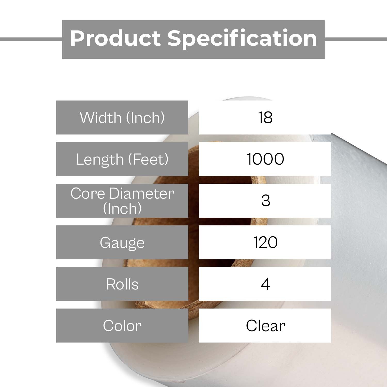 18″ x 1000′ 4 Rolls (120 Gauge) Blown Hand Stretch Film Shrink Wrap – Clear