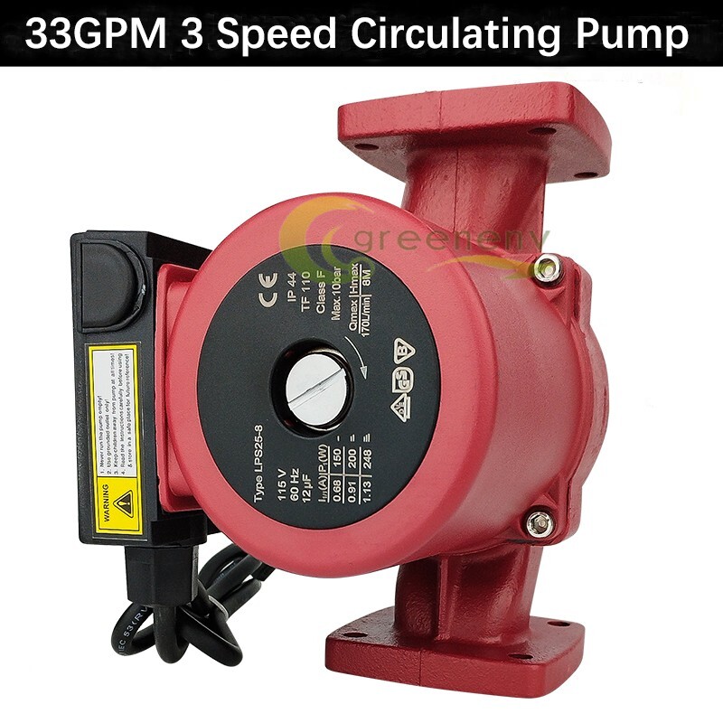 1/6HP 3 Speed Circulating Pump Use w/Outdoor Furnaces,Hot water heat,Solar,115V
