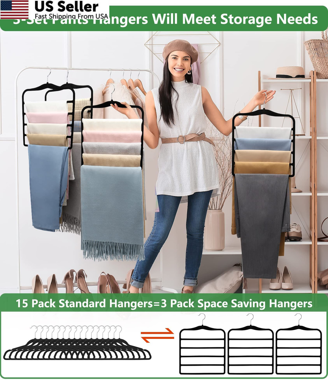 Closet Organizers and Storage,3 Pack Organization Storage Large, Black