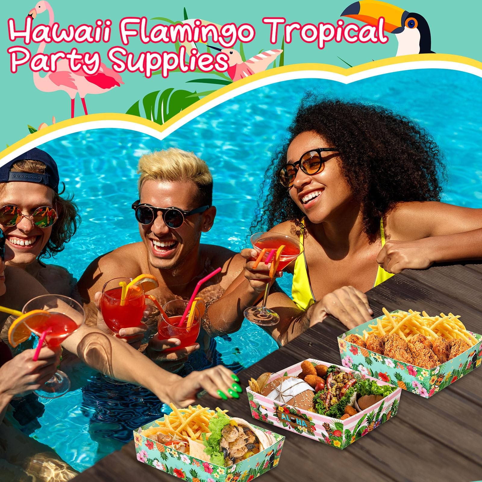 36 Pcs Hawaii Aloha Tropical Party Paper Trays 5lb Large Disposable Hawaiian …