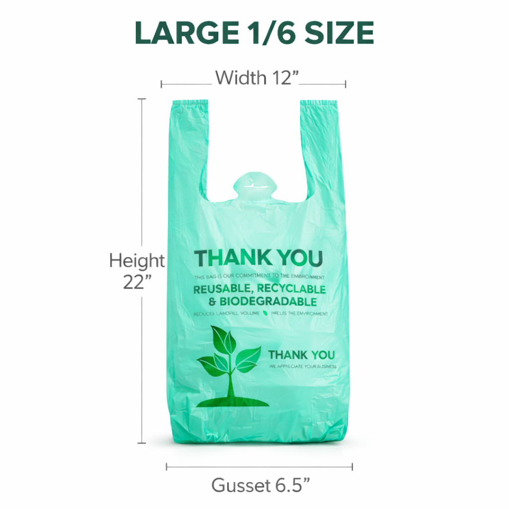 Bags 1/6 Large 22 x 6.5 x 12 Biodegradable T-Shirt Plastic Grocery Shopping Bags